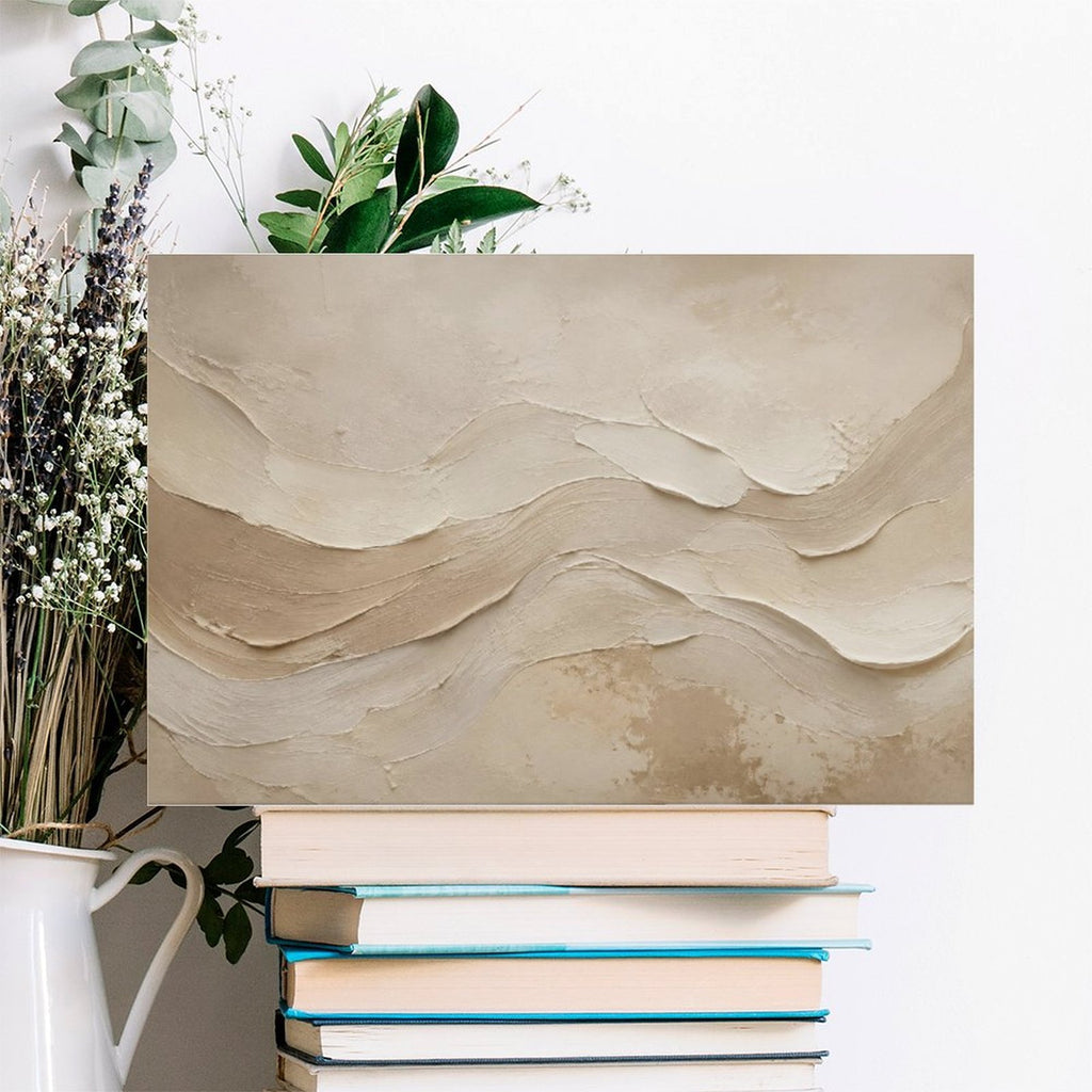 Beige Sand Wave Textured Abstract Framed Canvas Wall Art | Minimalist Neutral Plaster Print