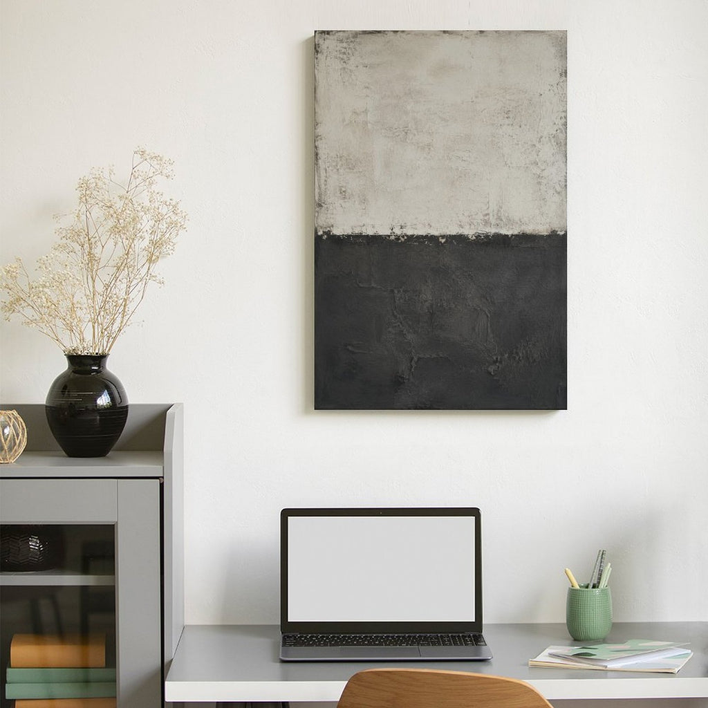 Cream Charcoal Minimalist Abstract Textured Framed Canvas Wall Art | Wabi-Sabi Neutral Print