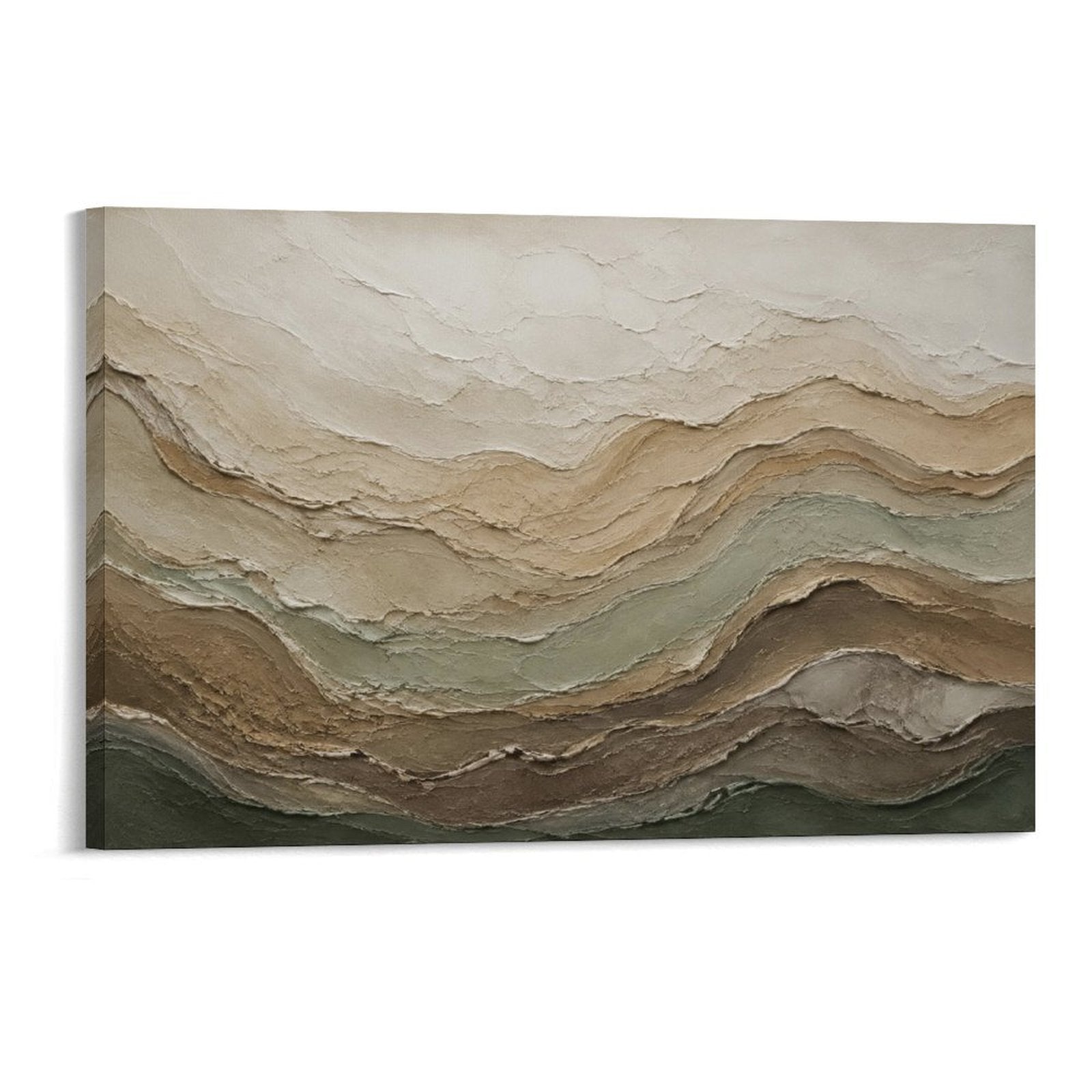 Earth Tone Layered Wave Textured Abstract Neutral Geological Framed Canvas Wall Art