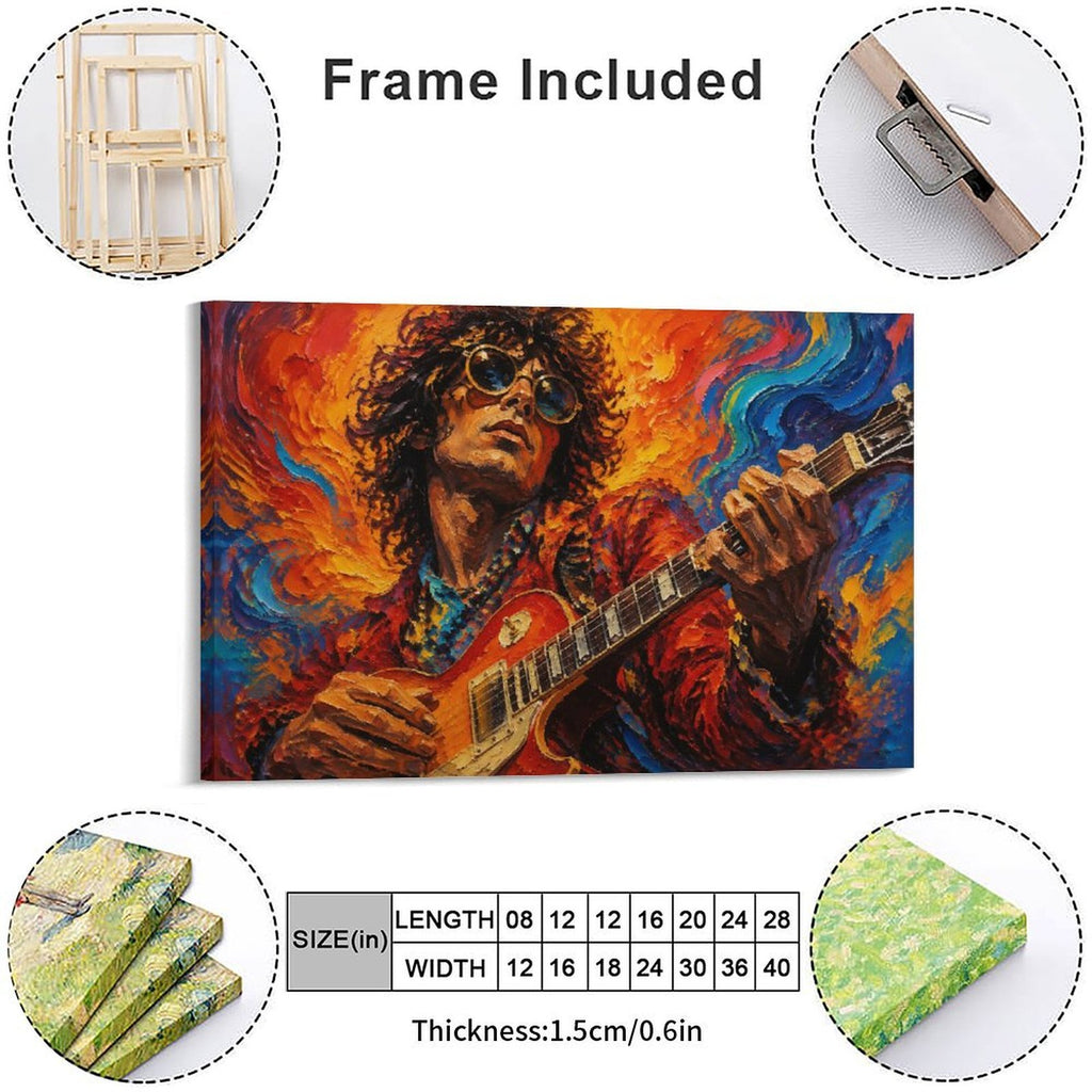 Psychedelic Rock Guitarist Framed Canvas Wall Art | Expressionist Music Portrait Print