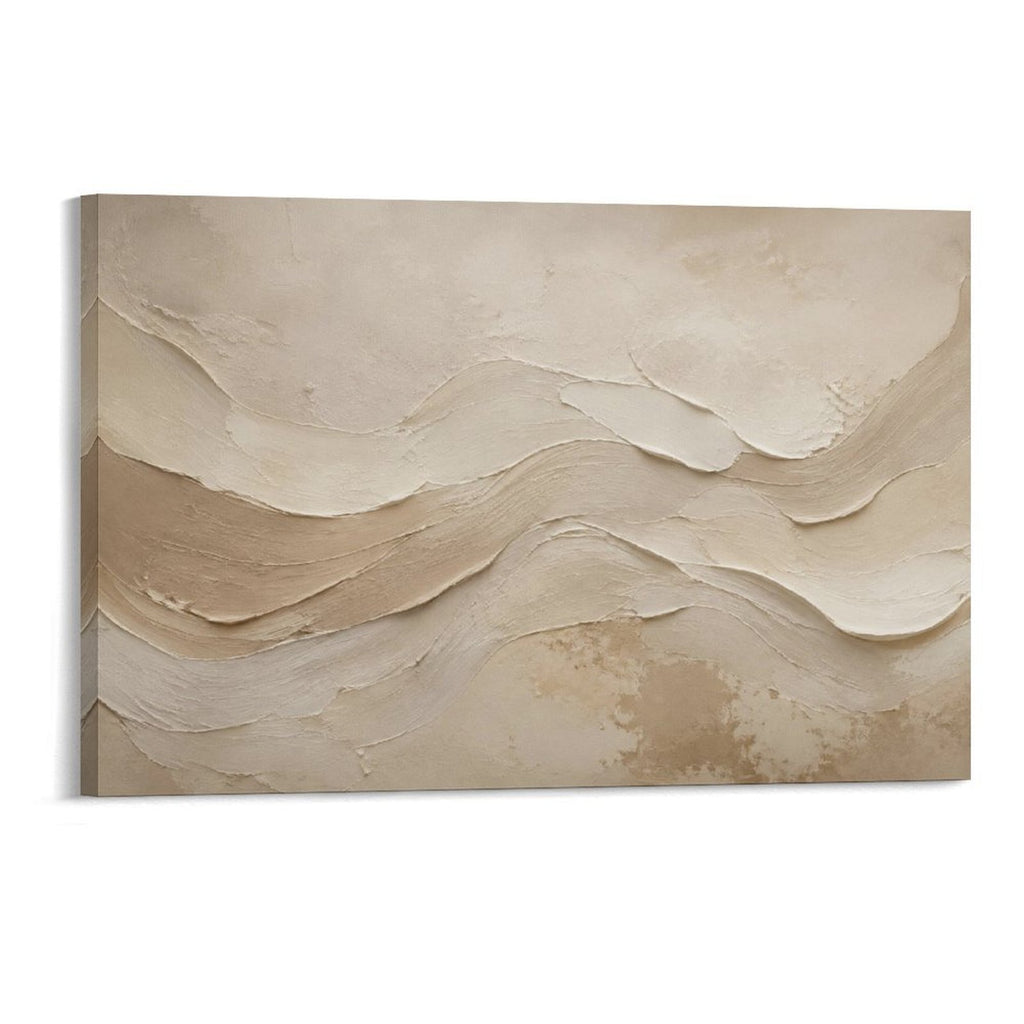 Beige Sand Wave Textured Abstract Minimalist Neutral Plaster Framed Canvas Wall Art