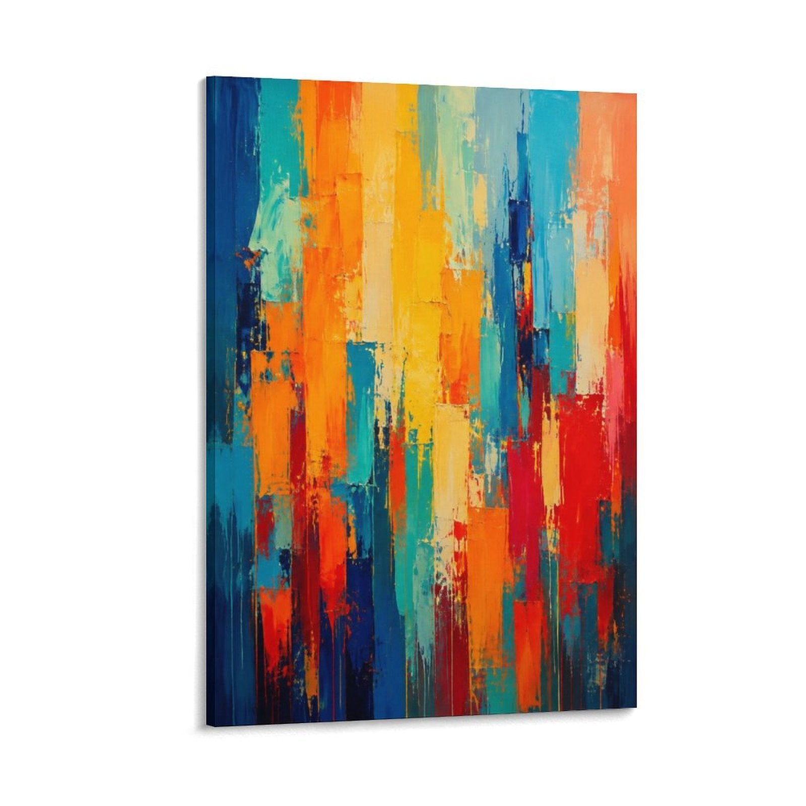 Bold Vertical Color Block Abstract Navy Orange Red Teal Expressionist Framed Canvas Wall Art