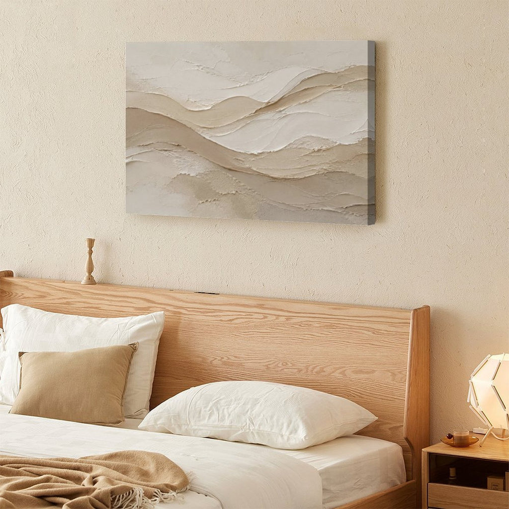 Warm Tan Sand Dune Textured Abstract Framed Canvas Wall Art | Neutral Wabi-Sabi Print