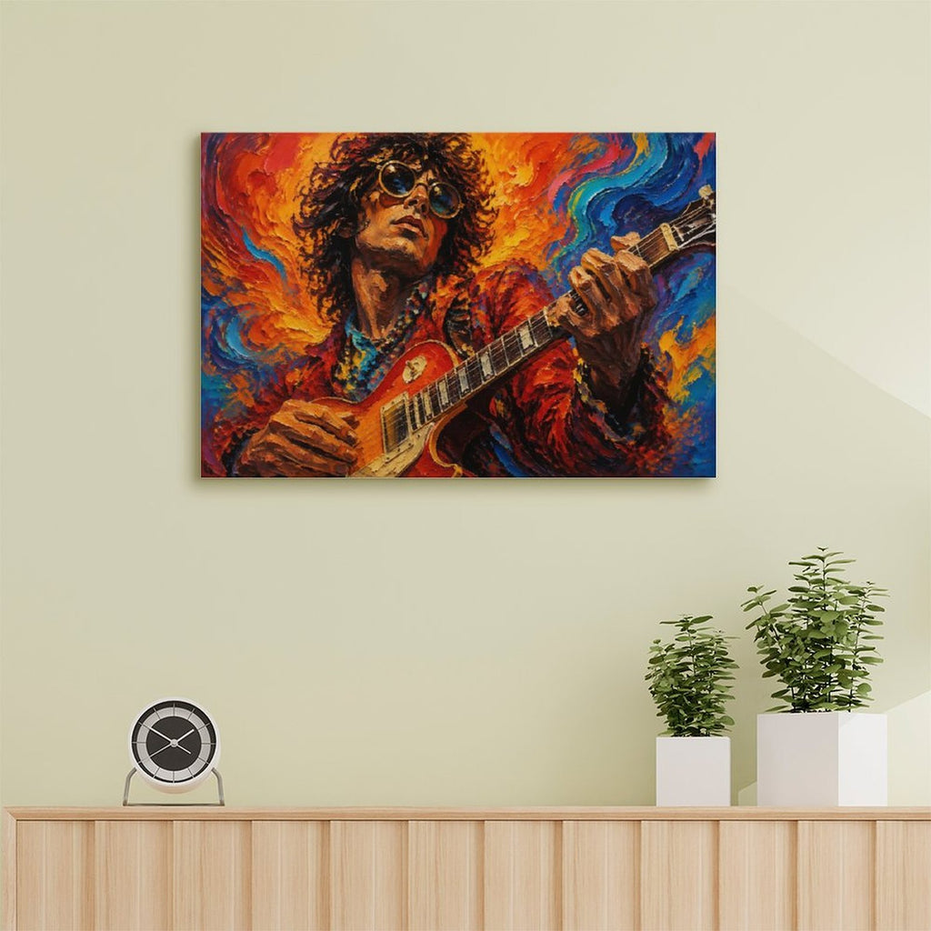 Psychedelic Rock Guitarist Framed Canvas Wall Art | Expressionist Music Portrait Print