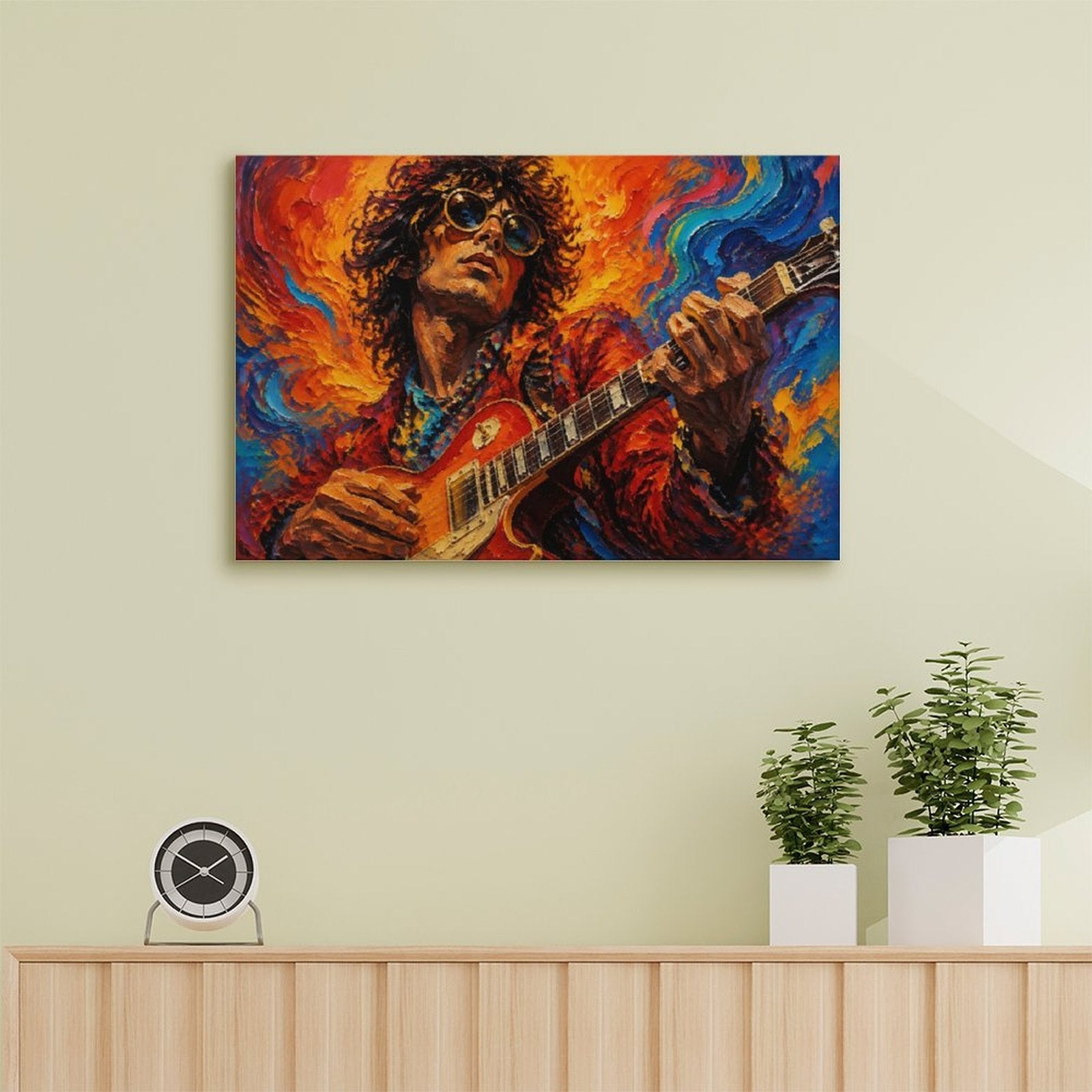 Psychedelic Rock Guitarist Framed Canvas Wall Art | Expressionist Music Portrait Print
