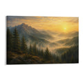 Alpine Mountain Valley Sunrise Old Master Golden Landscape Framed Canvas Wall Art