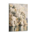 Mediterranean Waterfront Village Vintage Watercolor Architecture Framed Canvas Wall Art