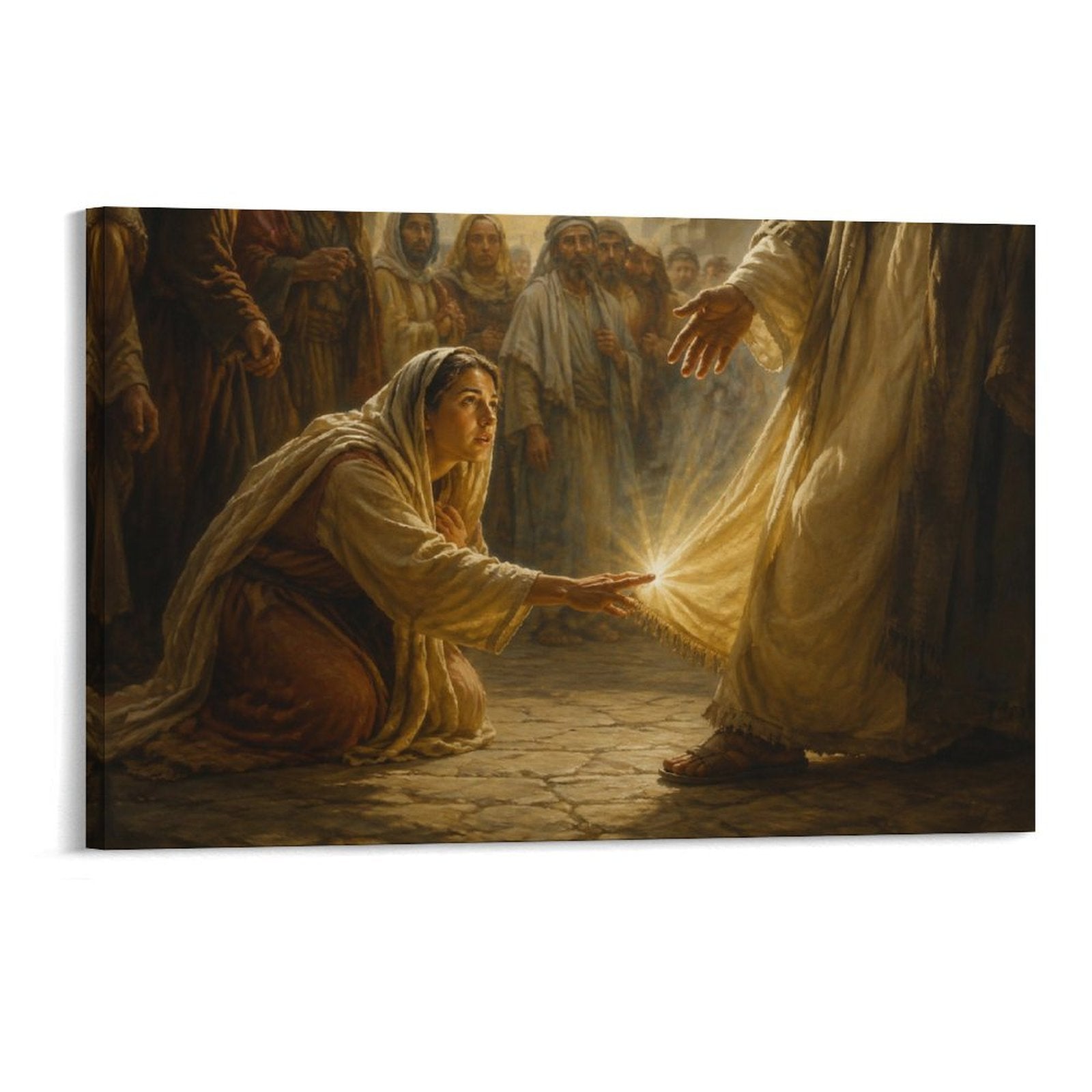 Woman Touching Jesus Robe Healing Miracle Classical Religious Framed Canvas Wall Art