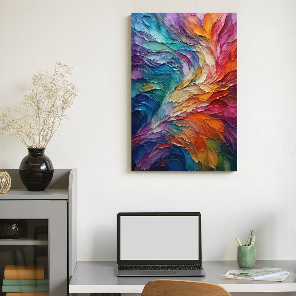 Rainbow Spiral Textured Abstract Framed Canvas Wall Art | Vibrant Palette Knife Swirl Print