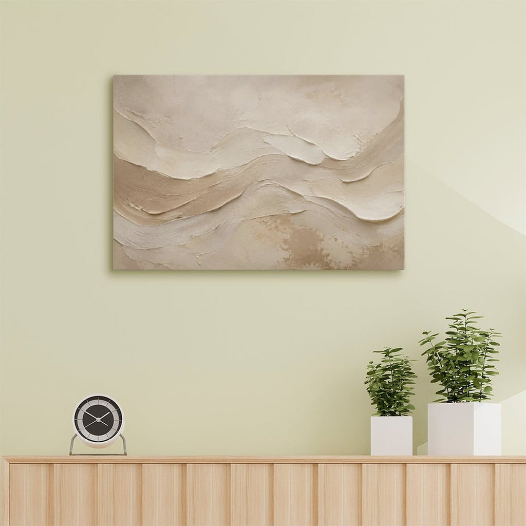 Beige Sand Wave Textured Abstract Framed Canvas Wall Art | Minimalist Neutral Plaster Print