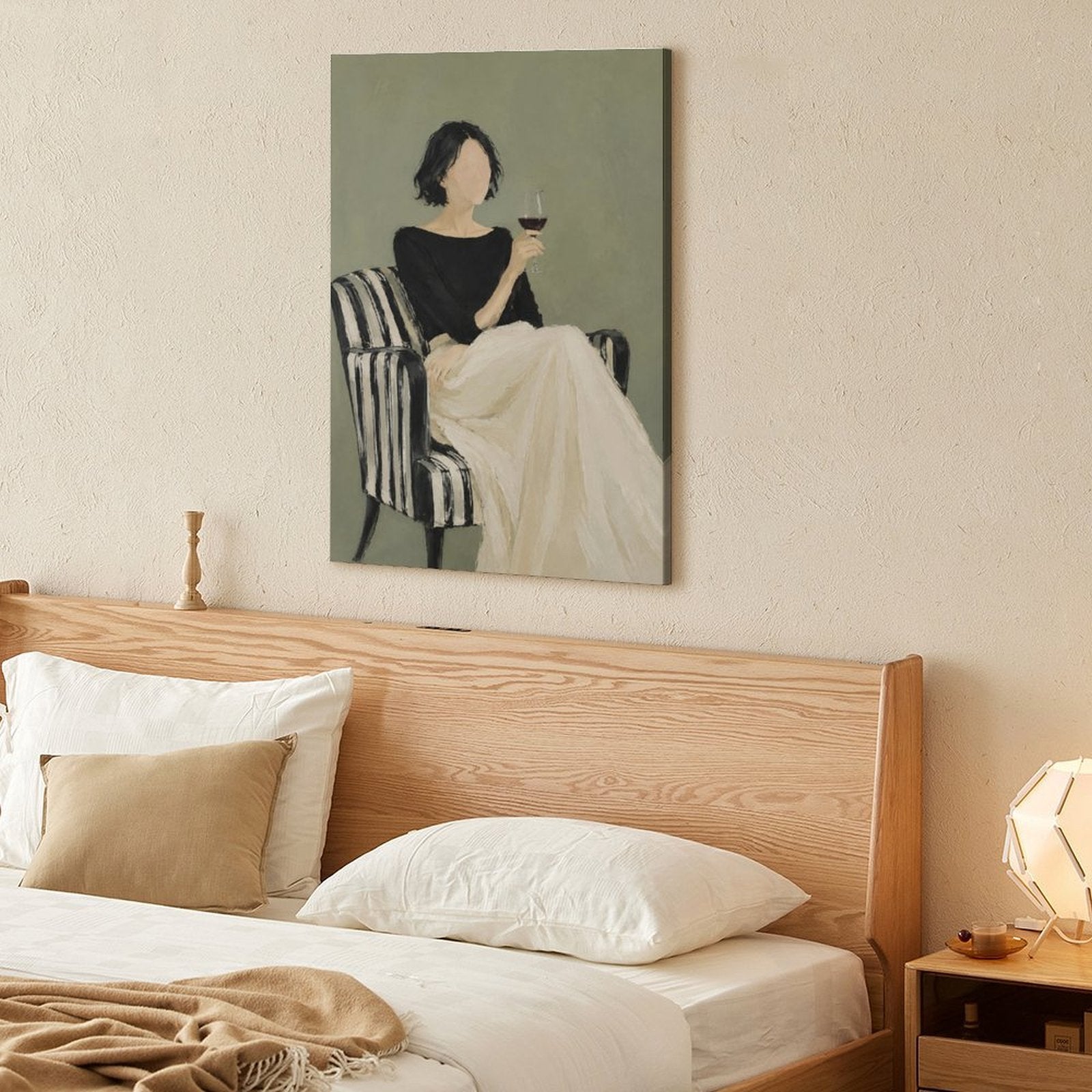 Elegant Woman with Wine Glass Framed Canvas Wall Art | Minimalist Figurative Print