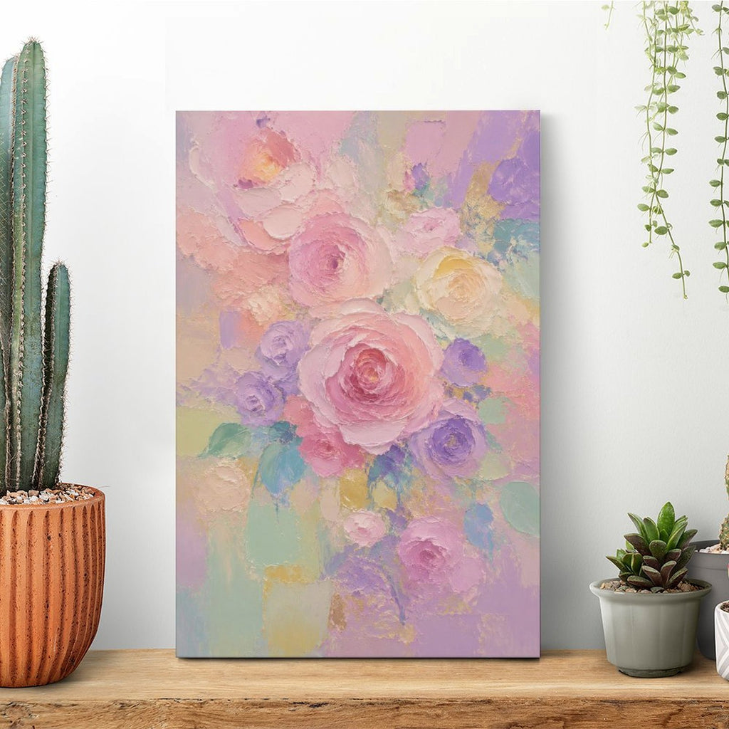 Pastel Rose Peony Bouquet Framed Canvas Wall Art | Soft Pink Purple Floral Print