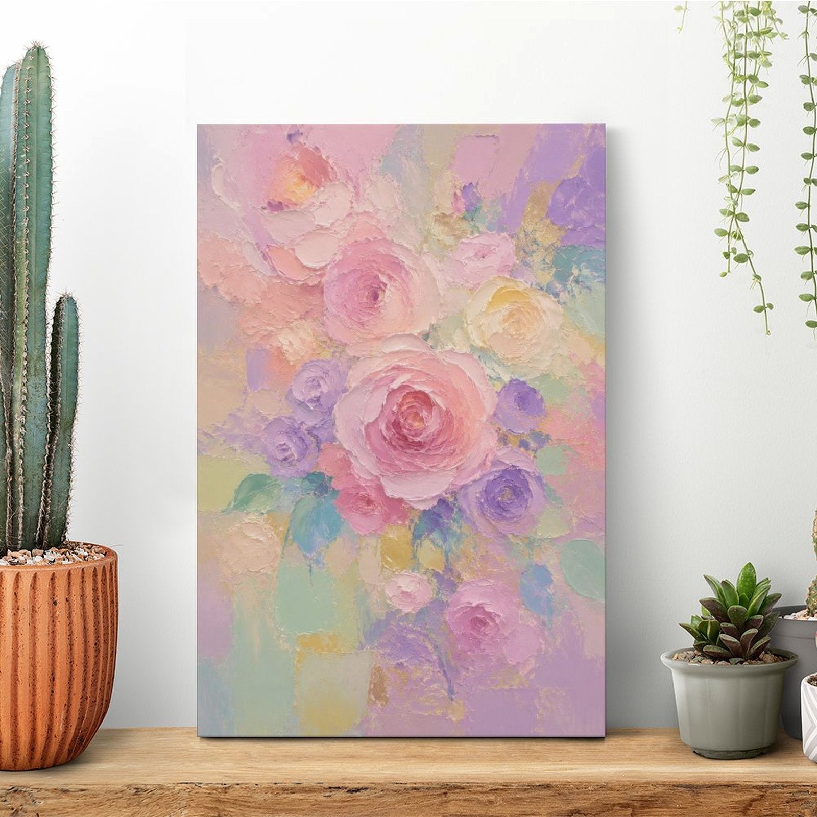 Pastel Rose Peony Bouquet Framed Canvas Wall Art | Soft Pink Purple Floral Print