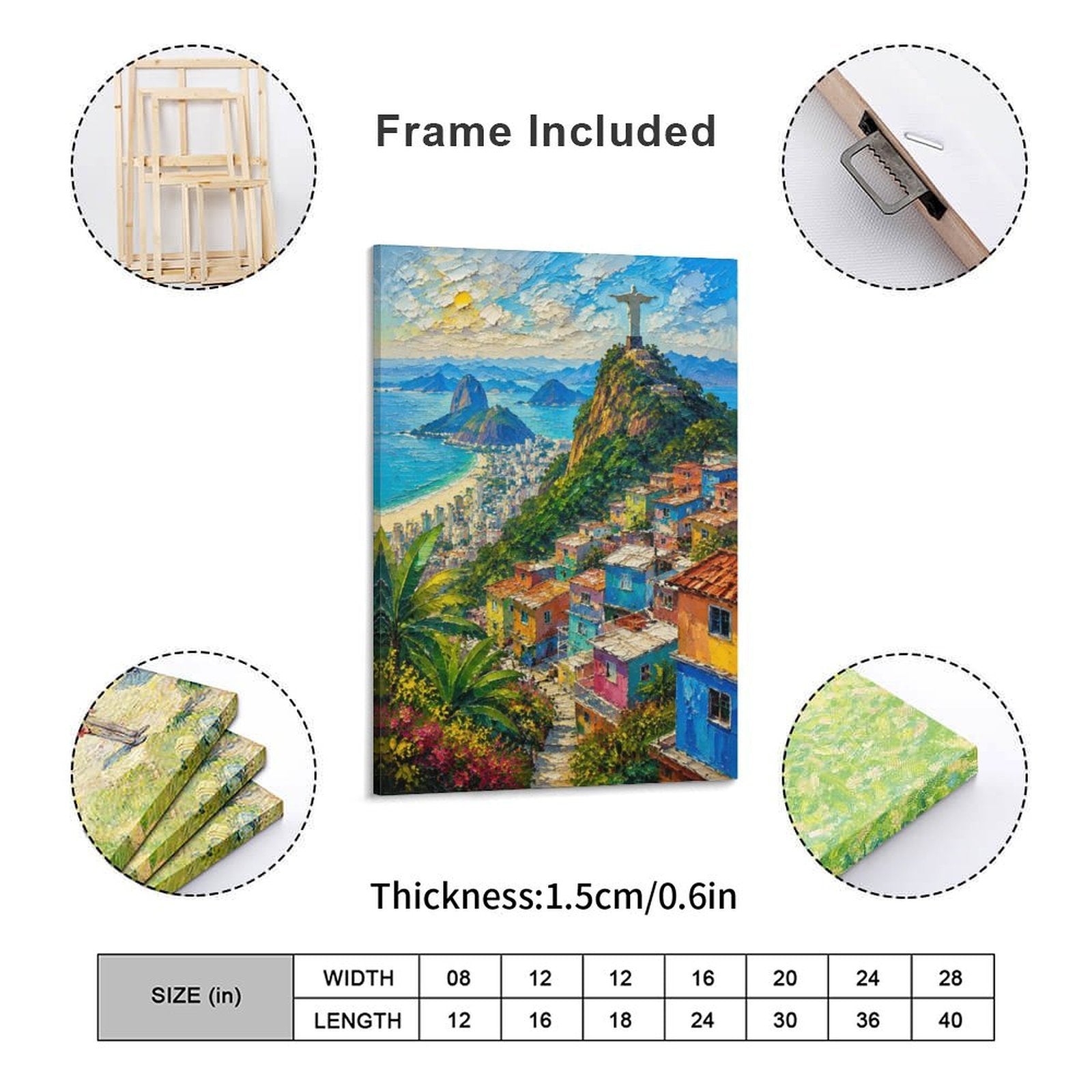 Rio de Janeiro Christ the Redeemer Favela Panorama Framed Canvas Wall Art | Impressionist Brazil Cityscape Print
