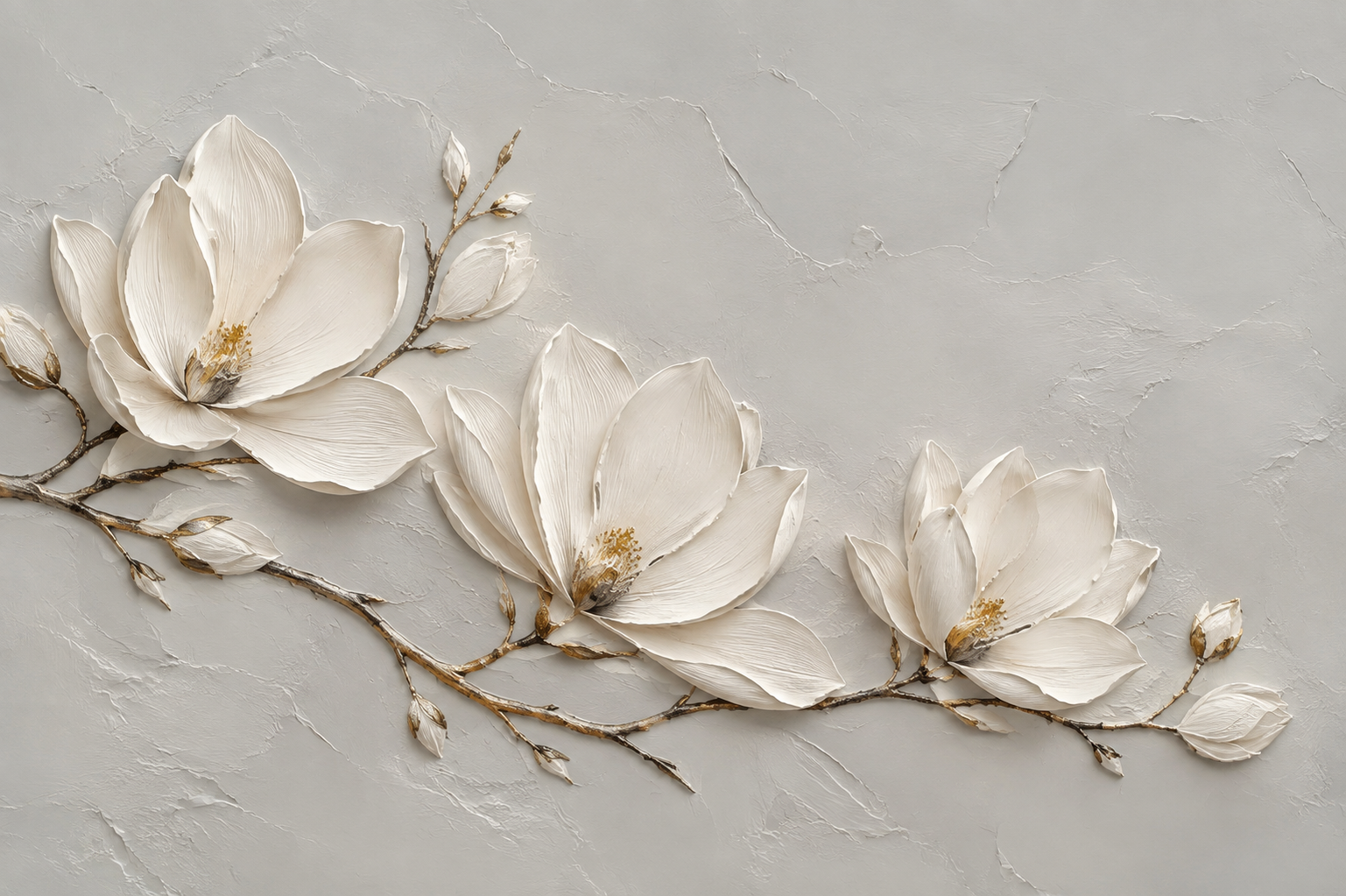 White Magnolia Branch Textured Framed Canvas Wall Art | Minimalist Floral Botanical Print