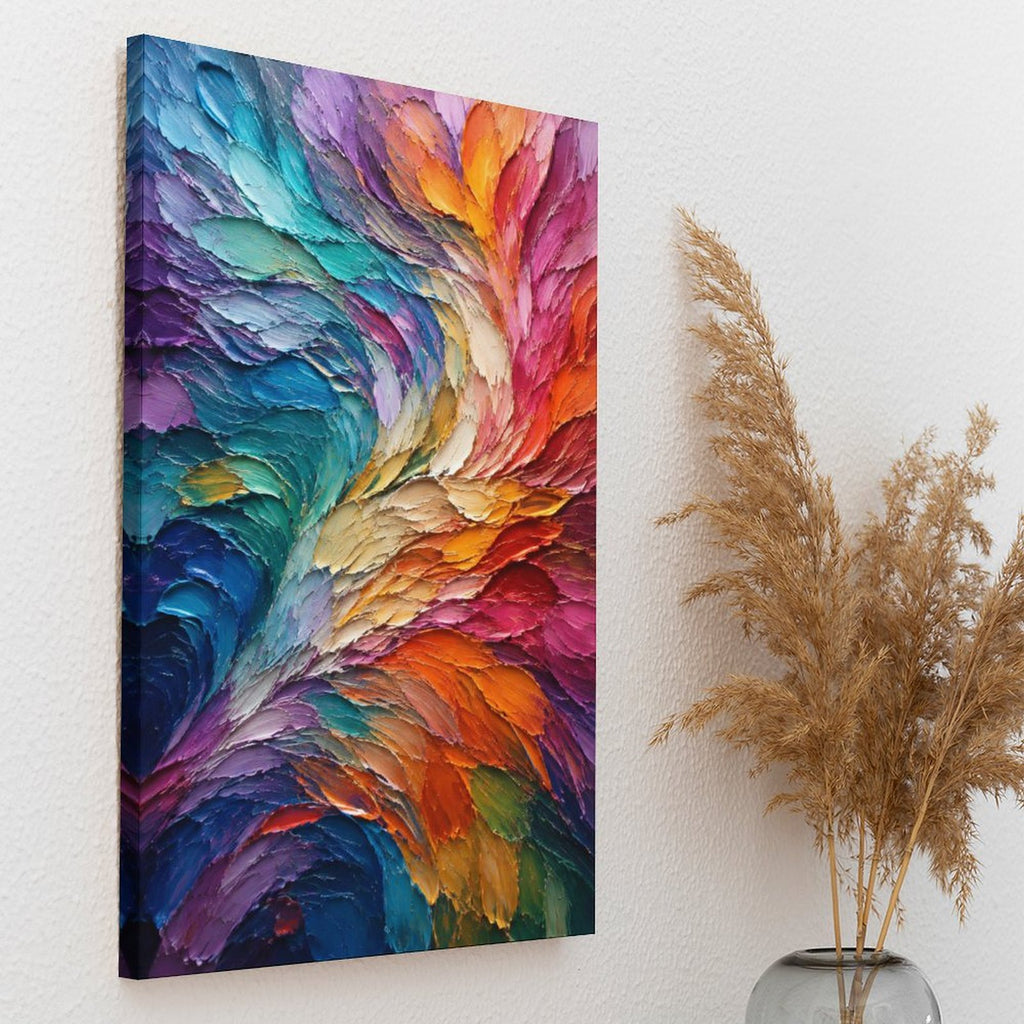 Rainbow Spiral Textured Abstract Framed Canvas Wall Art | Vibrant Palette Knife Swirl Print