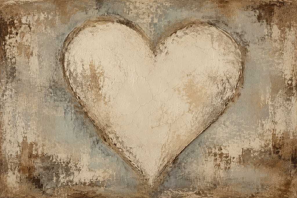 Rustic Cream Heart Textured Framed Canvas Wall Art | Vintage Romantic Love Print