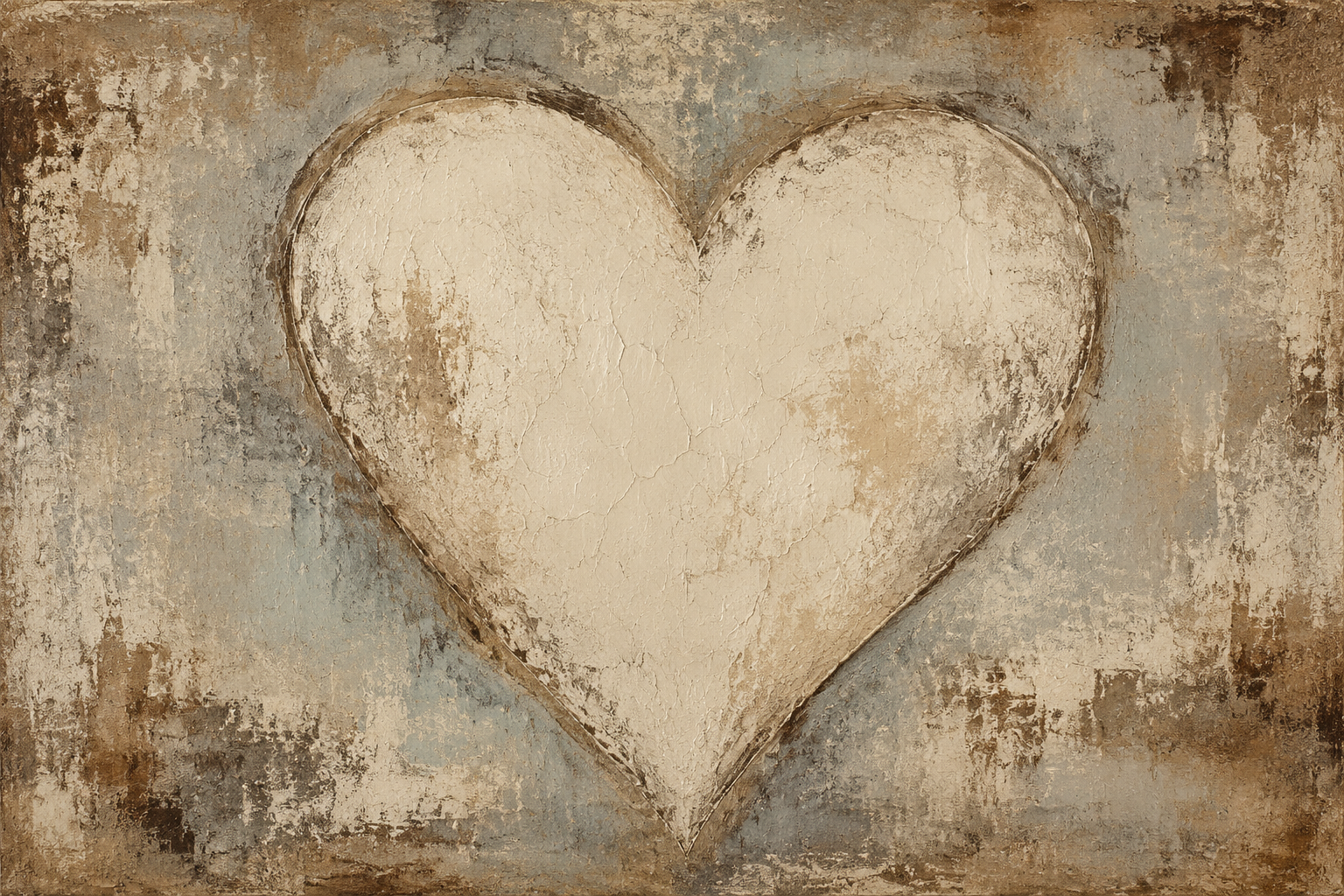 Rustic Cream Heart Textured Framed Canvas Wall Art | Vintage Romantic Love Print