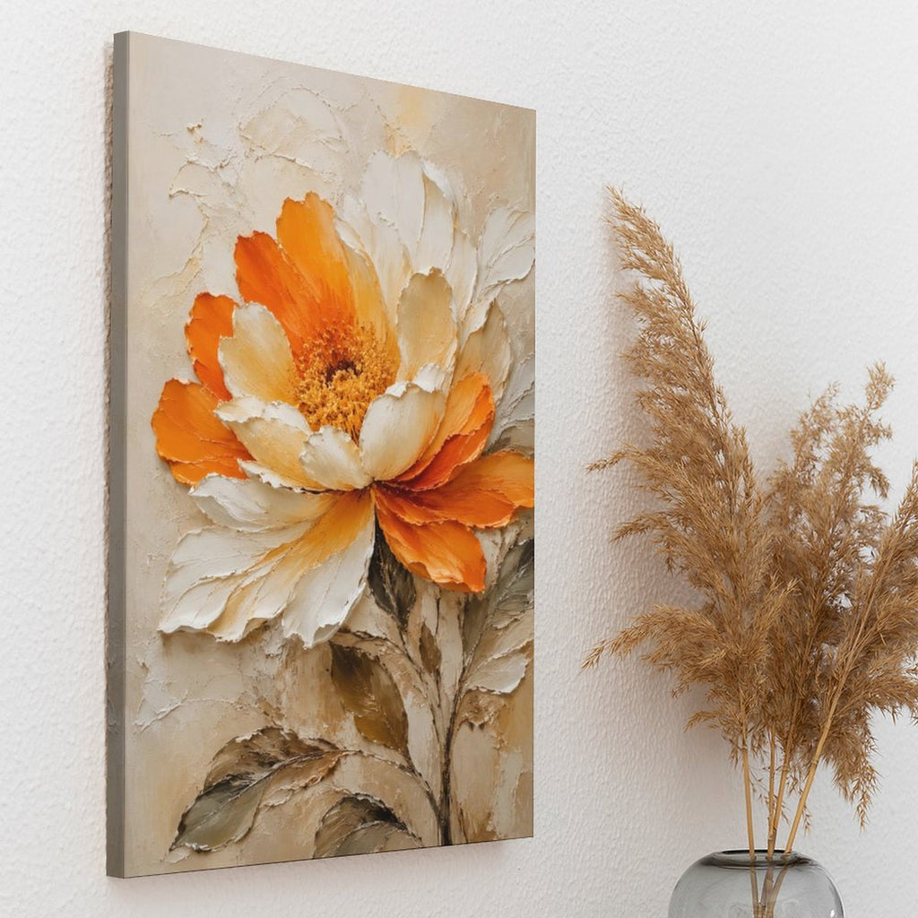 Orange & White Peony Textured Framed Canvas Wall Art | Floral Oil Painting Print