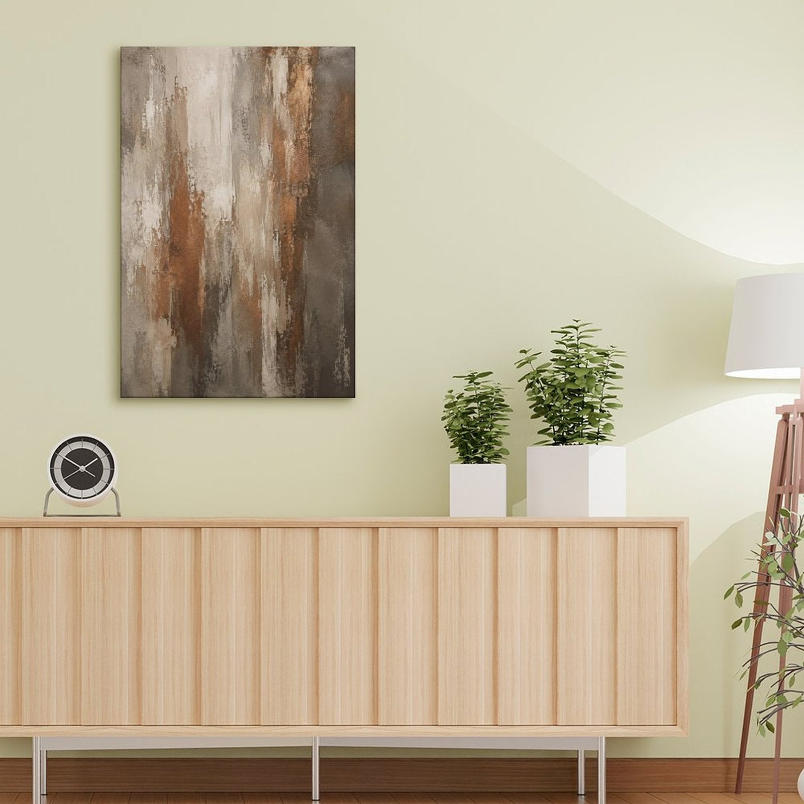 Warm Brown Copper Vertical Textured Abstract Framed Canvas Wall Art | Neutral Wabi-Sabi Print