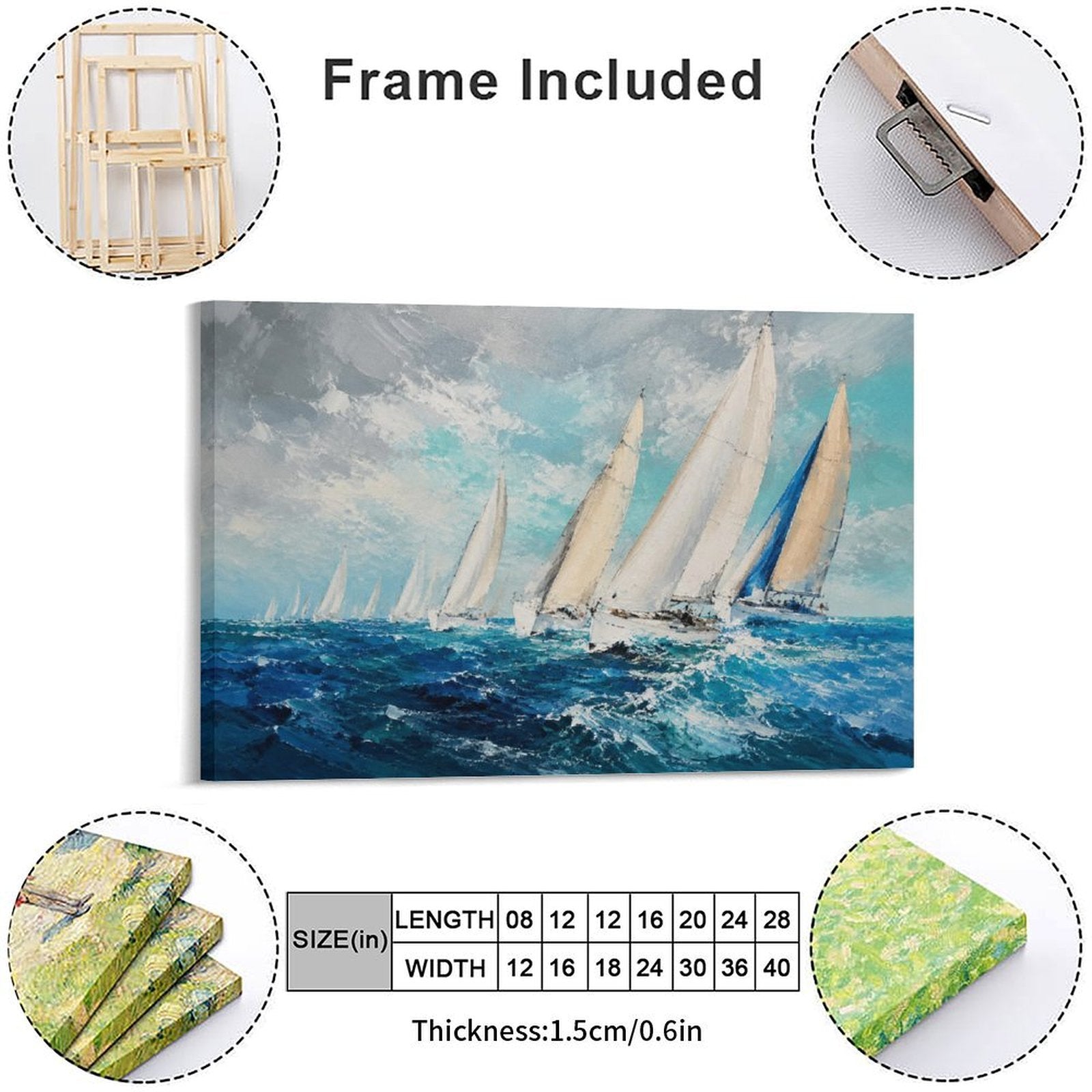 Sailing Regatta Ocean Race Framed Canvas Wall Art | Impressionist Nautical Seascape Print