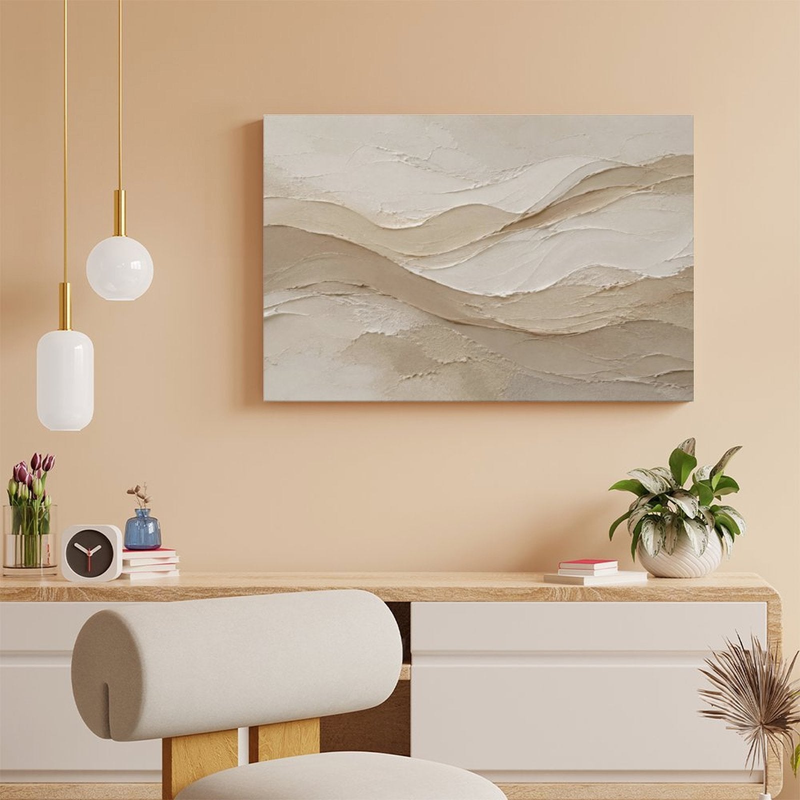 Warm Tan Sand Dune Textured Abstract Framed Canvas Wall Art | Neutral Wabi-Sabi Print