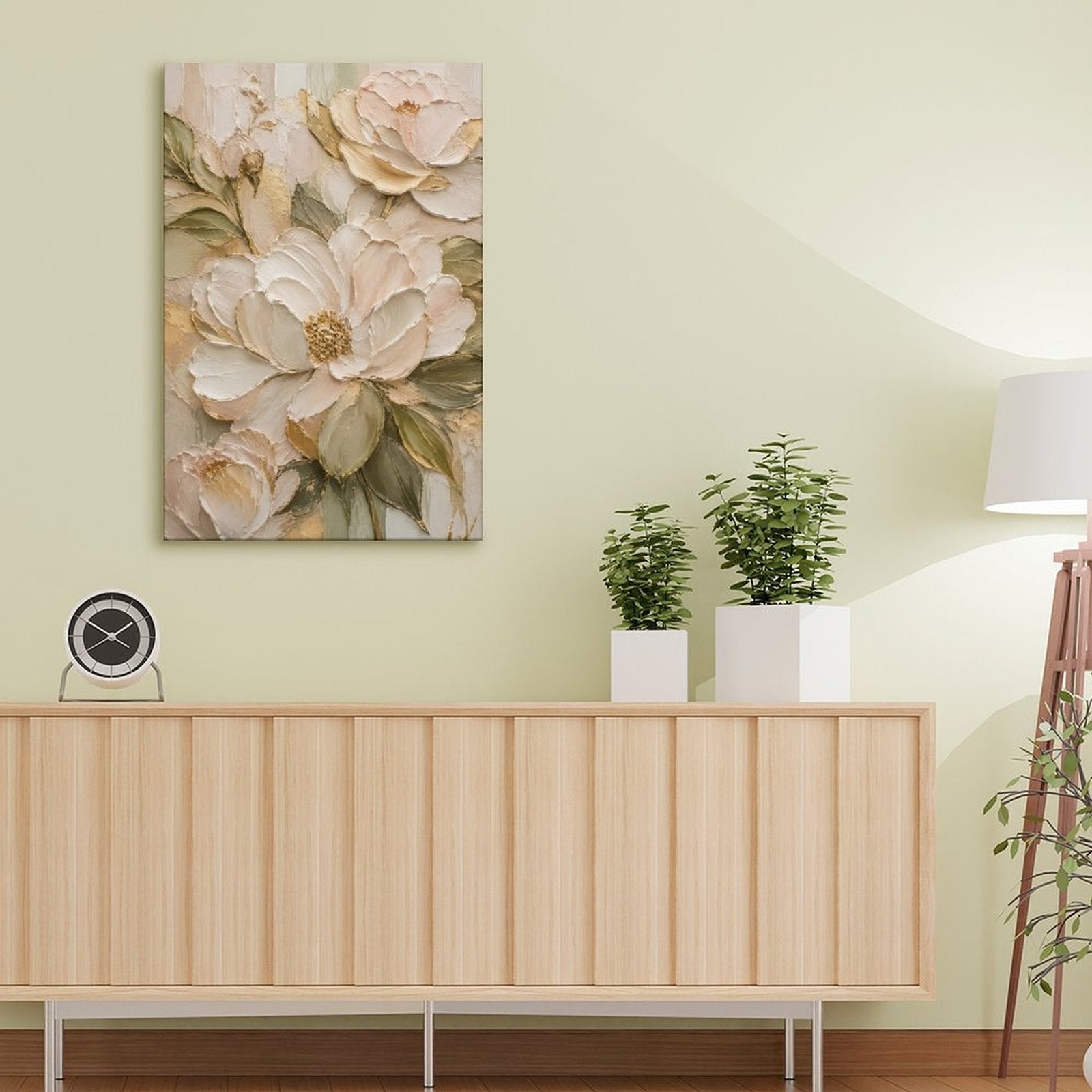 Cream Gold Peony Textured Framed Canvas Wall Art | Luxury Floral Relief Print