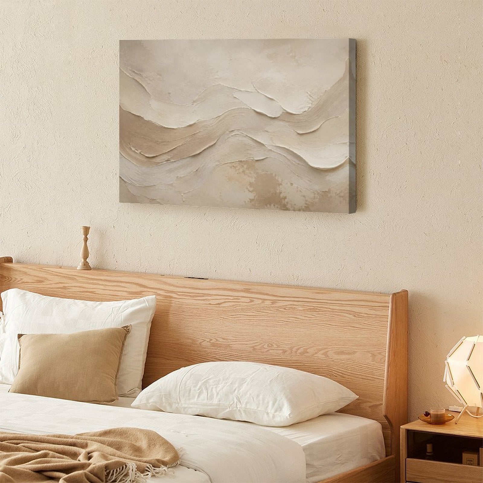 Beige Sand Wave Textured Abstract Framed Canvas Wall Art | Minimalist Neutral Plaster Print