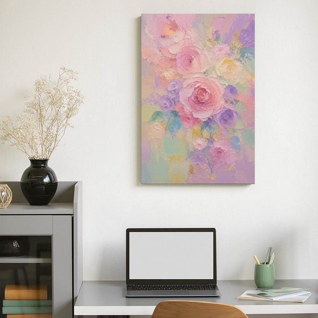 Pastel Rose Peony Bouquet Framed Canvas Wall Art | Soft Pink Purple Floral Print