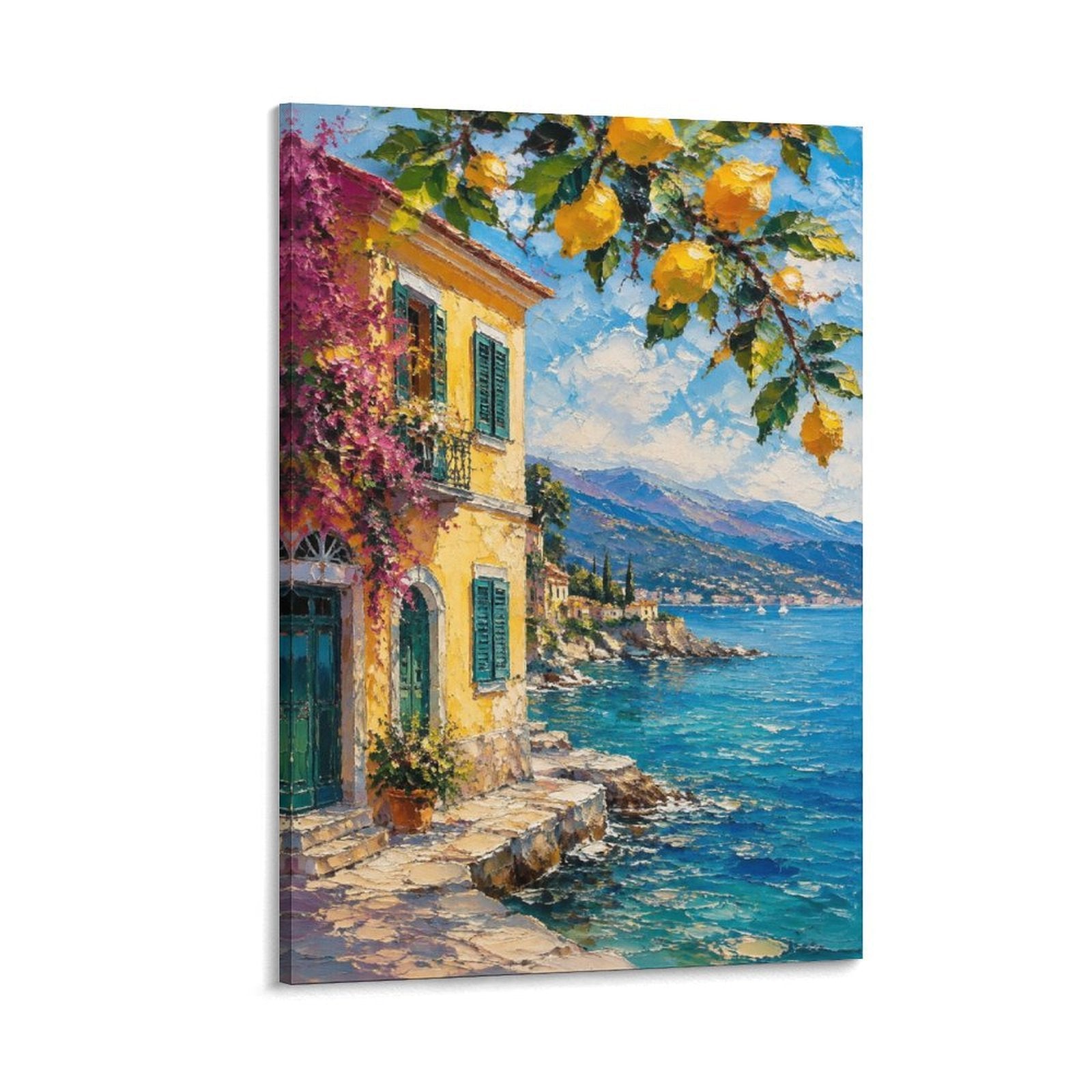 Italian Coastal Villa Lemon Tree Amalfi Mediterranean Framed Canvas Wall Art