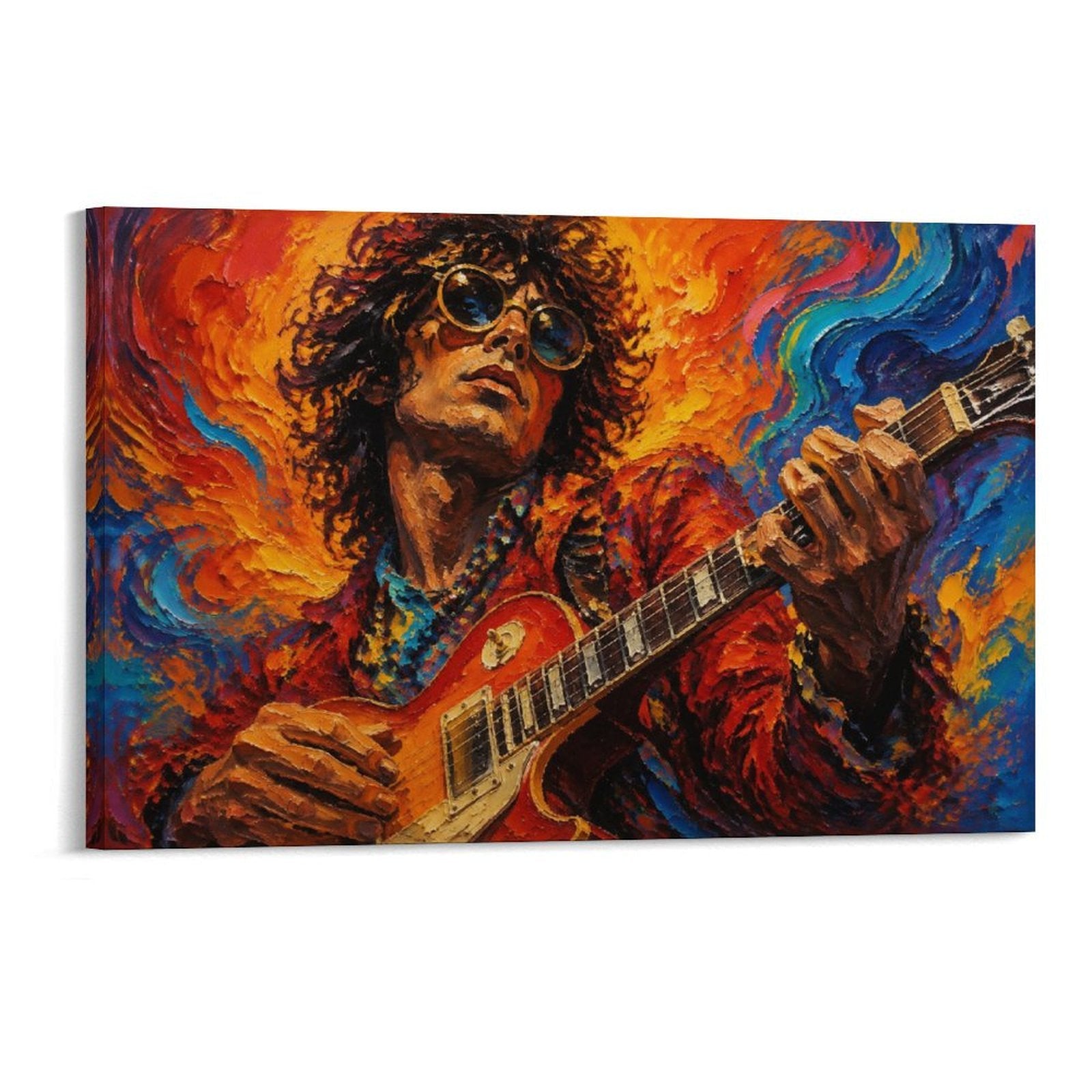 Psychedelic Rock Guitarist Expressionist Music Portrait Framed Canvas Wall Art
