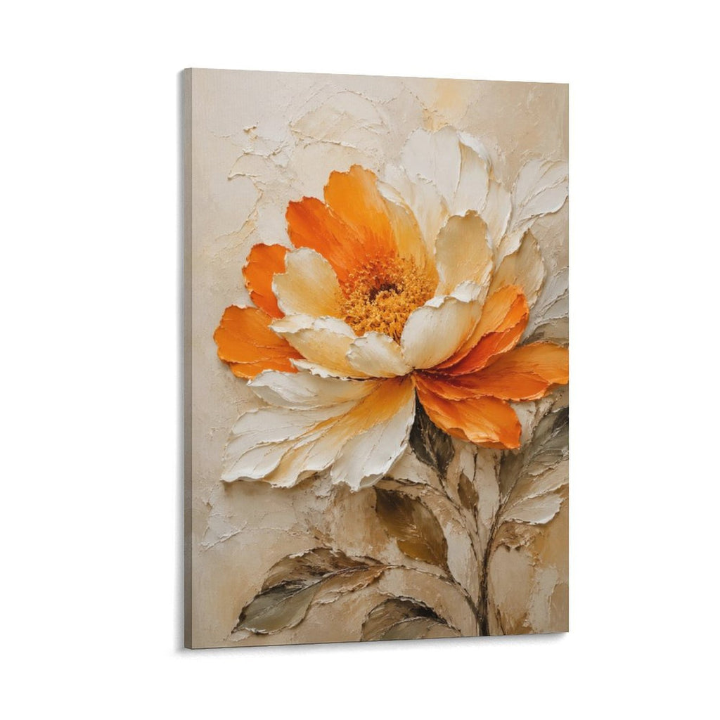 Orange White Peony Textured Floral Oil Painting Framed Canvas Wall Art