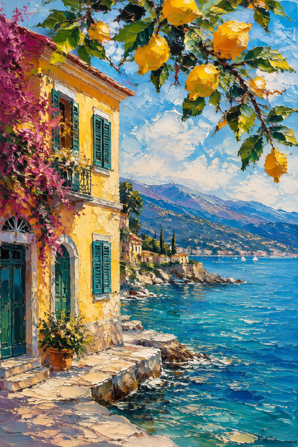 Italian Coastal Villa Lemon Tree Framed Canvas Wall Art | Amalfi Mediterranean Print