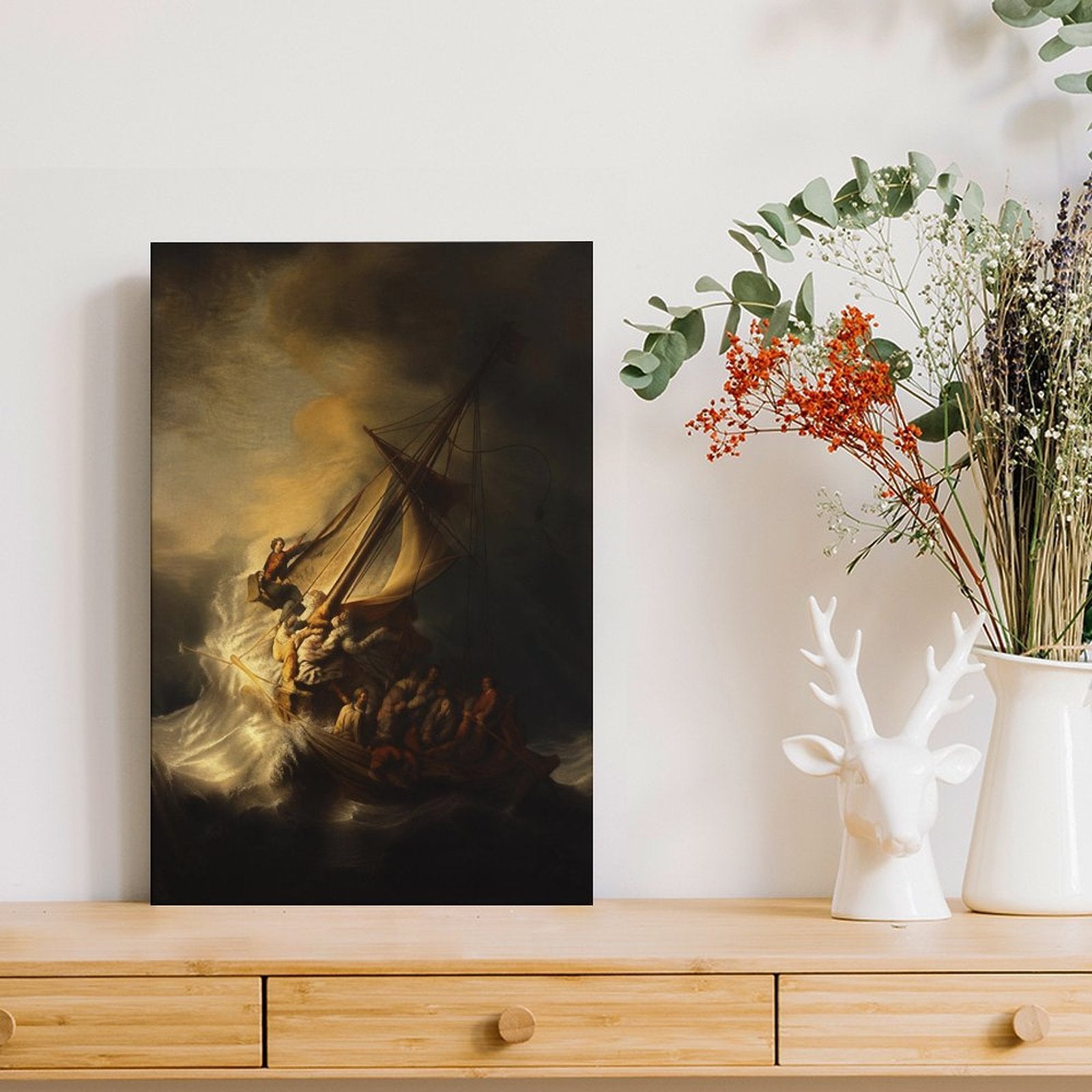 Christ in the Storm on the Sea of Galilee Framed Canvas Wall Art | Rembrandt-Style Baroque Religious Print