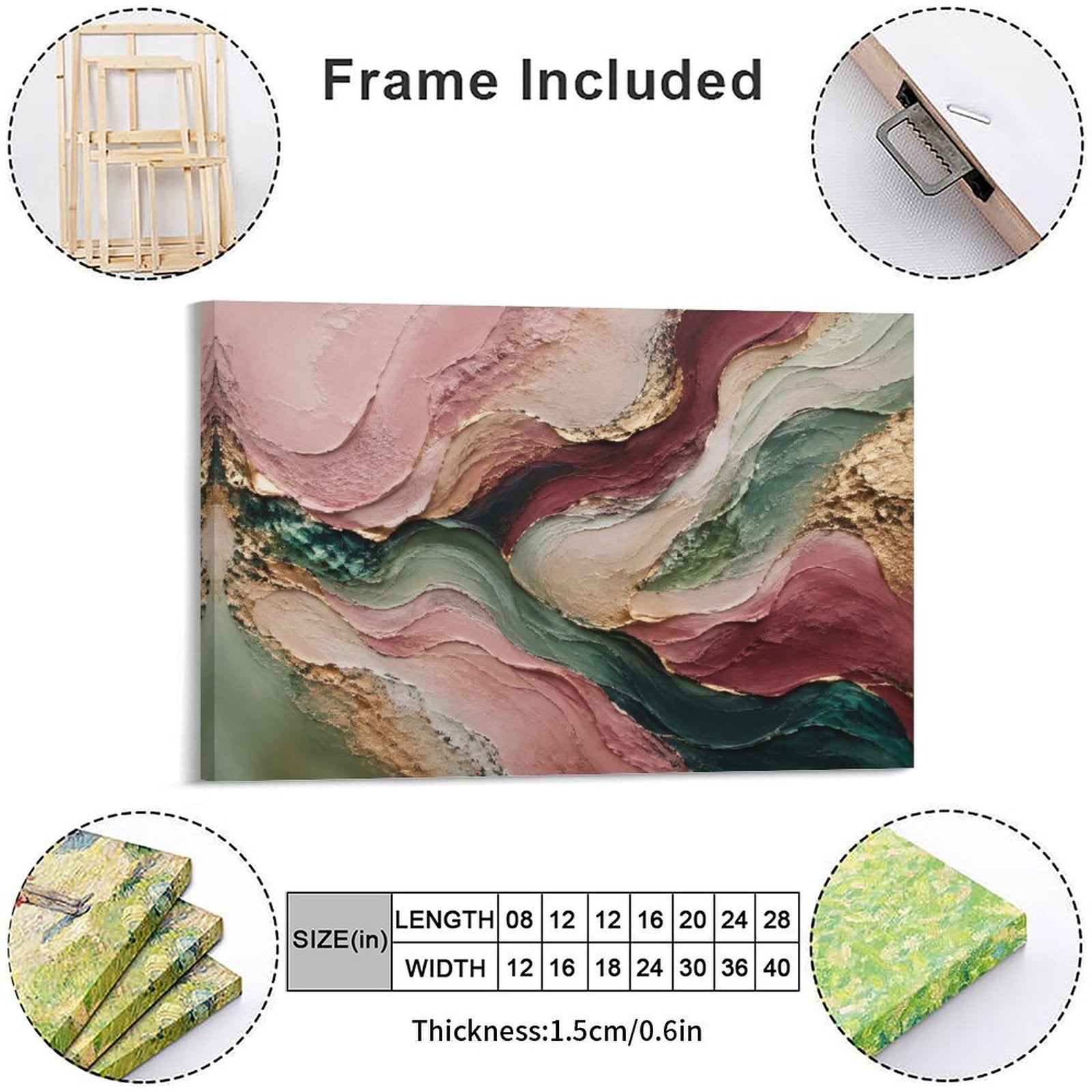 Rose Gold Teal Flowing Wave Textured Abstract Framed Canvas Wall Art | Luxury Palette Knife Print