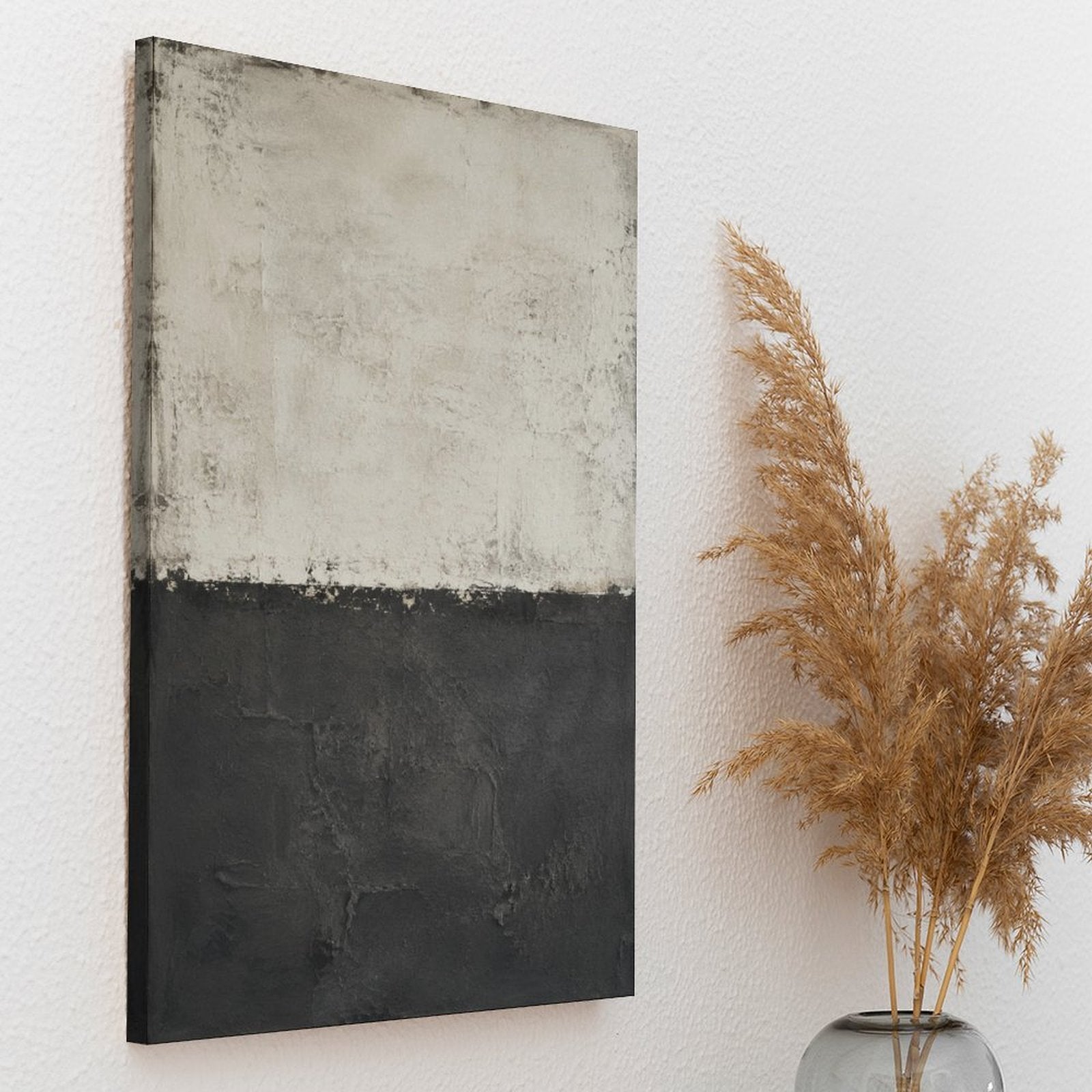 Cream Charcoal Minimalist Abstract Textured Framed Canvas Wall Art | Wabi-Sabi Neutral Print