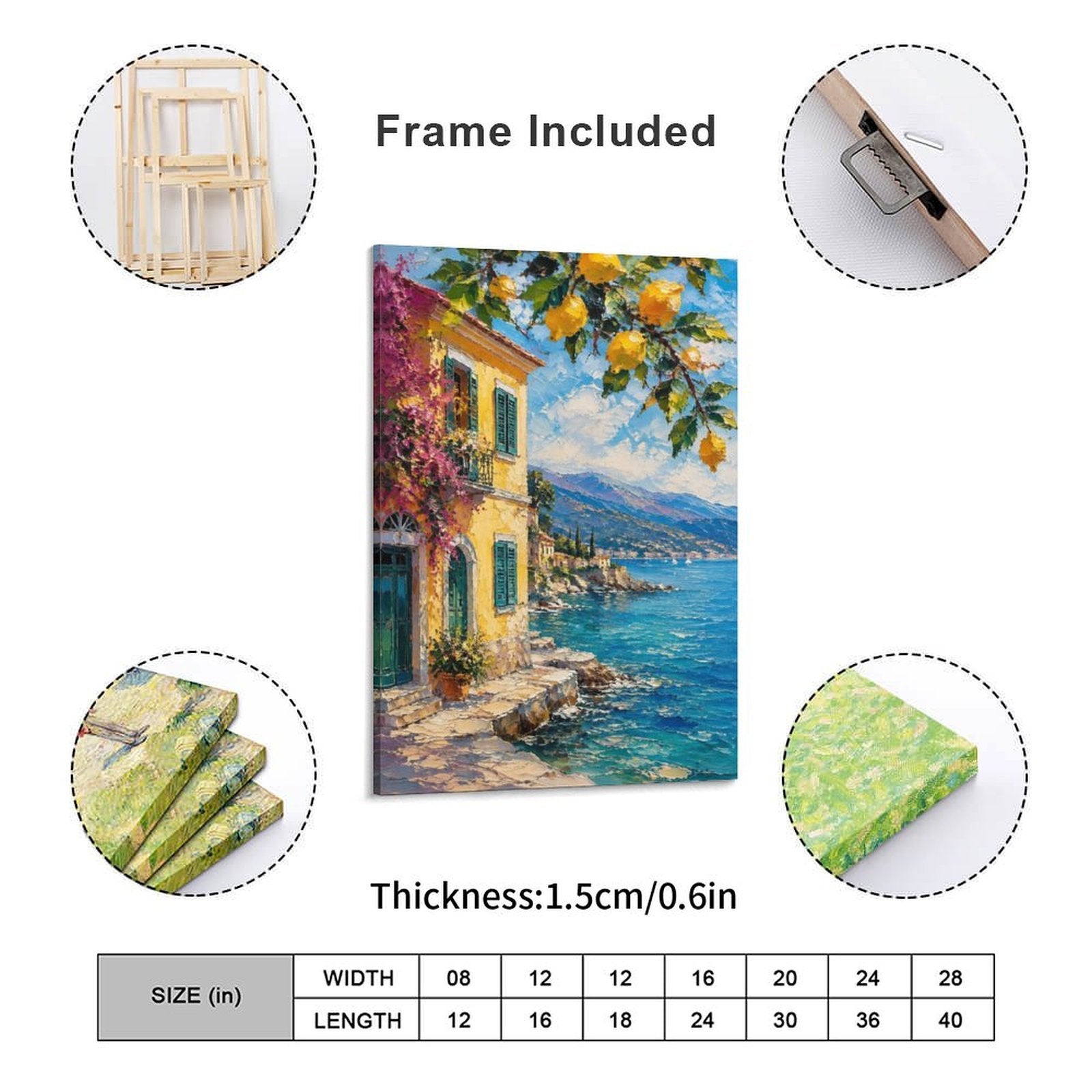 Italian Coastal Villa Lemon Tree Framed Canvas Wall Art | Amalfi Mediterranean Print