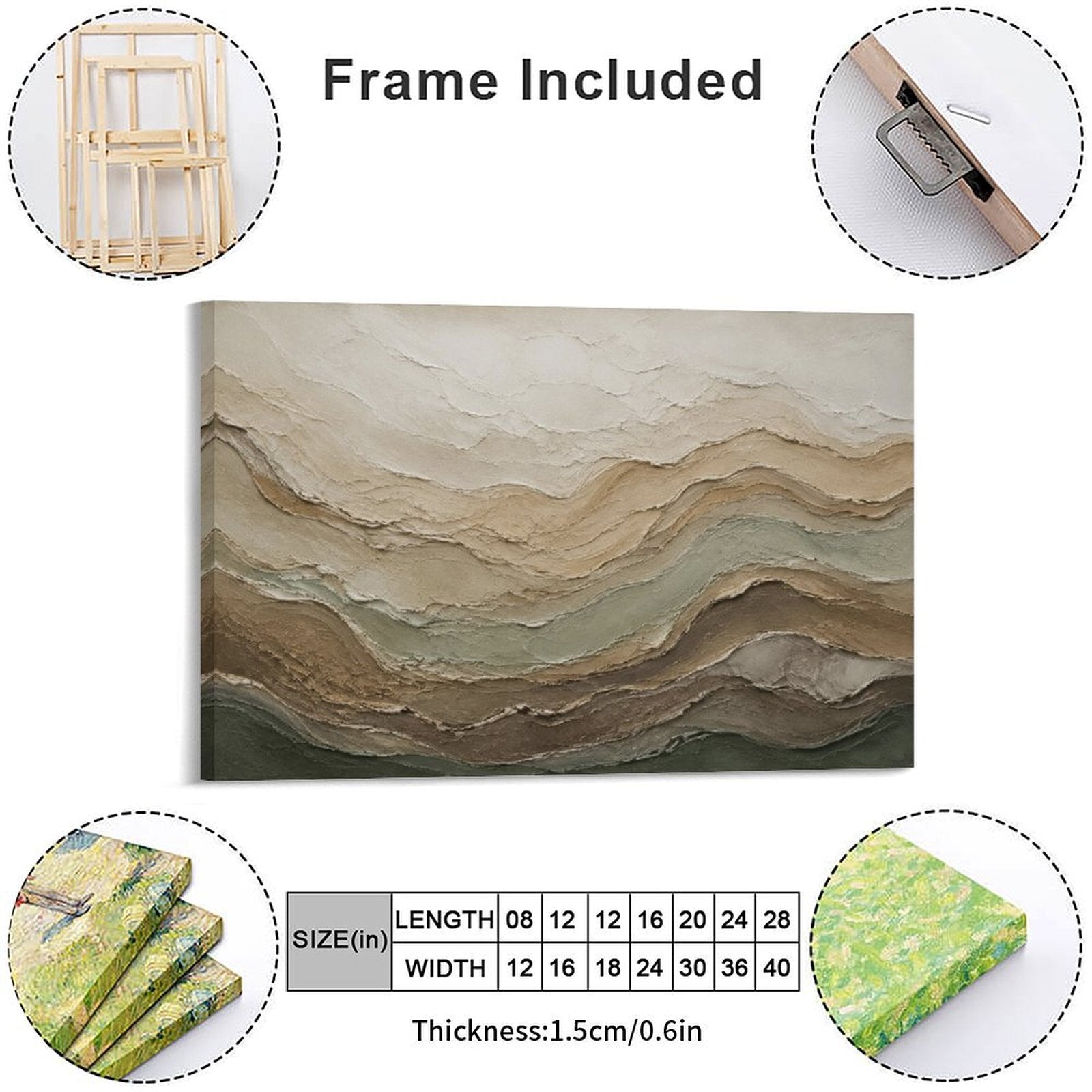 Earth Tone Layered Wave Textured Abstract Framed Canvas Wall Art | Neutral Geological Print
