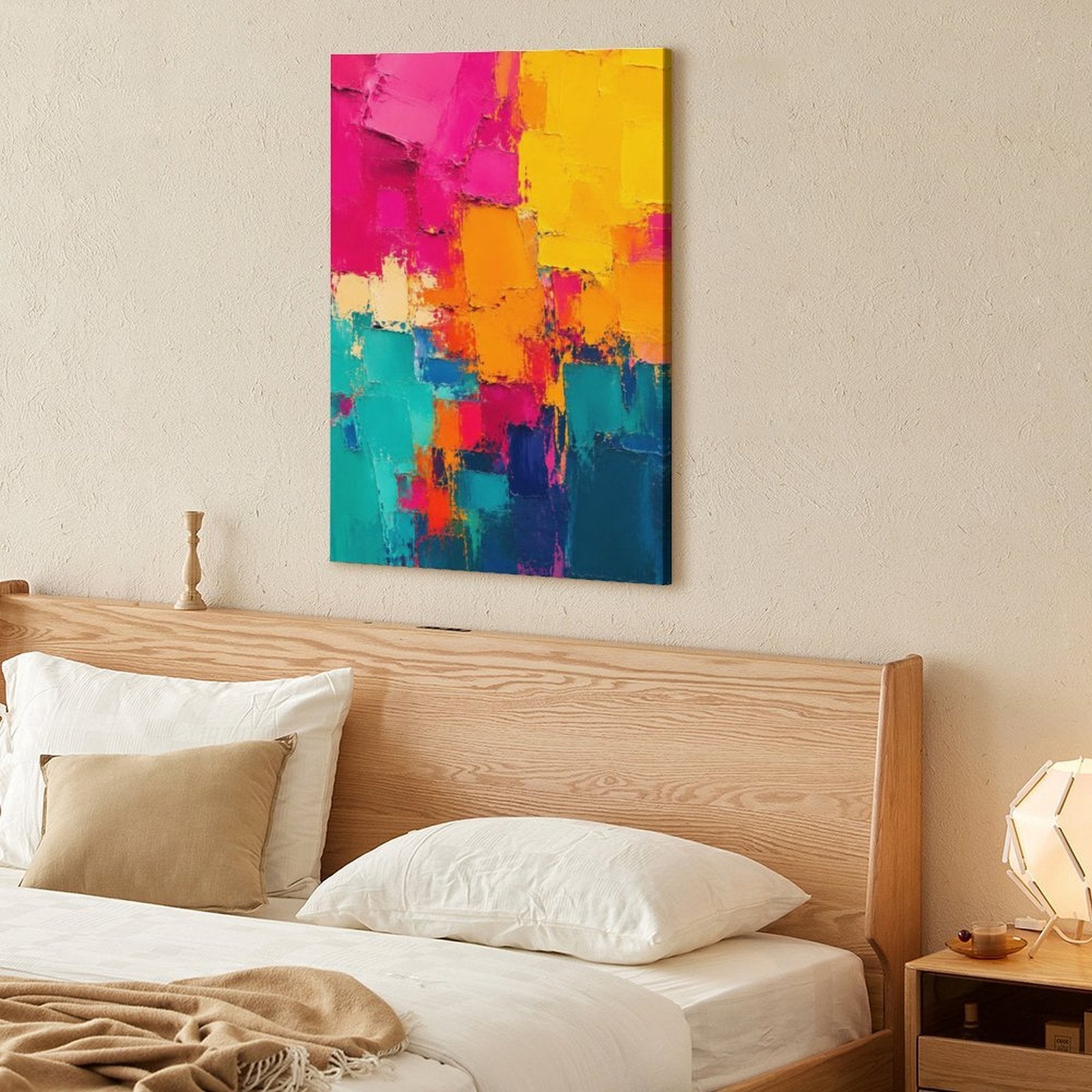 Bold Colorful Abstract Framed Canvas Wall Art | Palette Knife Oil Painting Print