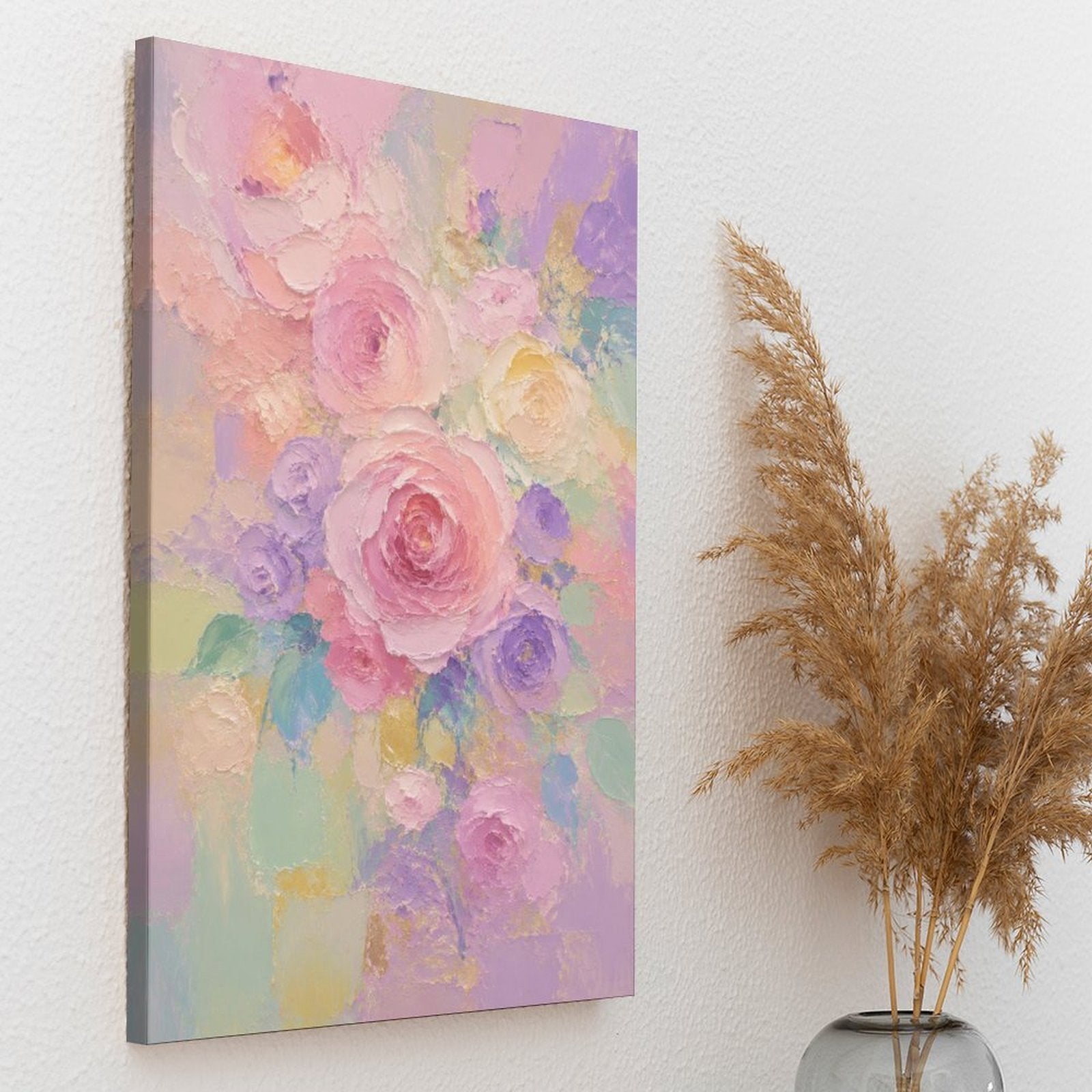 Pastel Rose Peony Bouquet Framed Canvas Wall Art | Soft Pink Purple Floral Print