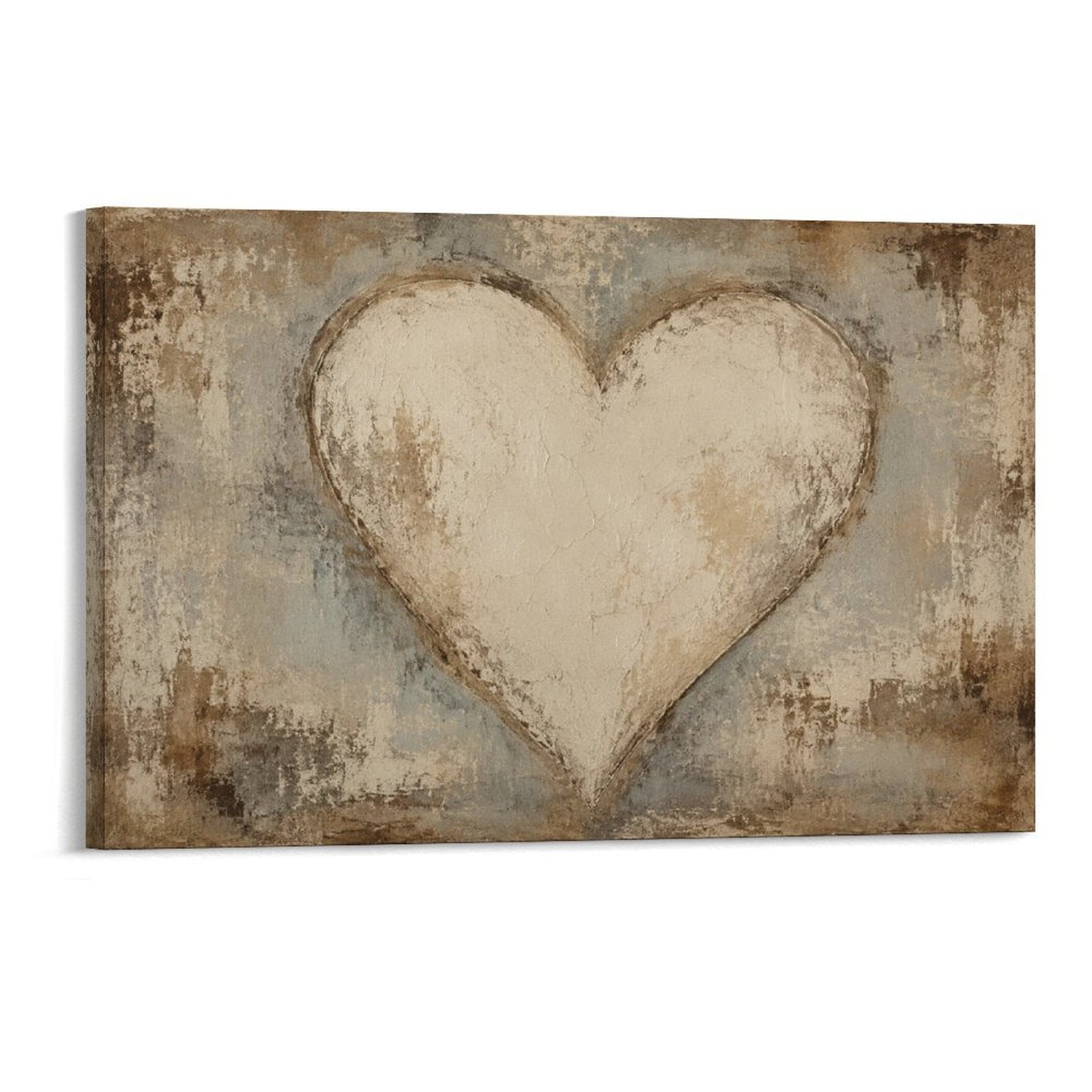 Rustic Cream Heart Textured Vintage Romantic Love Framed Canvas Wall Art