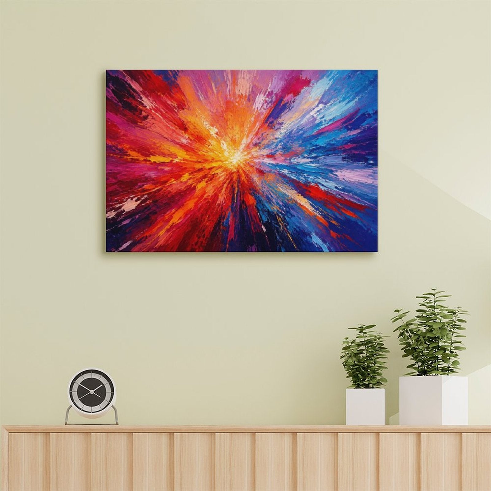 Red Orange Gold Starburst Abstract Framed Canvas Wall Art | Bold Energy Explosion Print