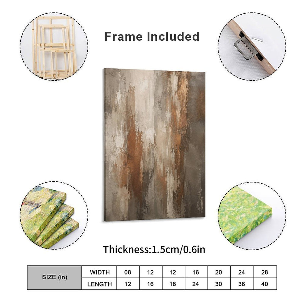 Warm Brown Copper Vertical Textured Abstract Framed Canvas Wall Art | Neutral Wabi-Sabi Print