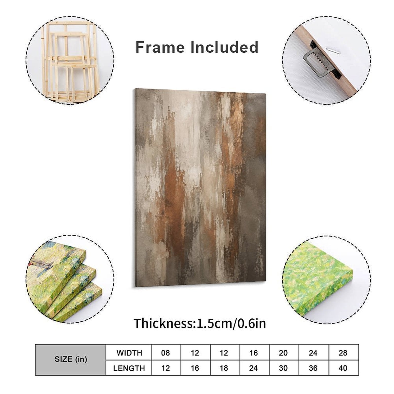 Warm Brown Copper Vertical Textured Abstract Framed Canvas Wall Art | Neutral Wabi-Sabi Print