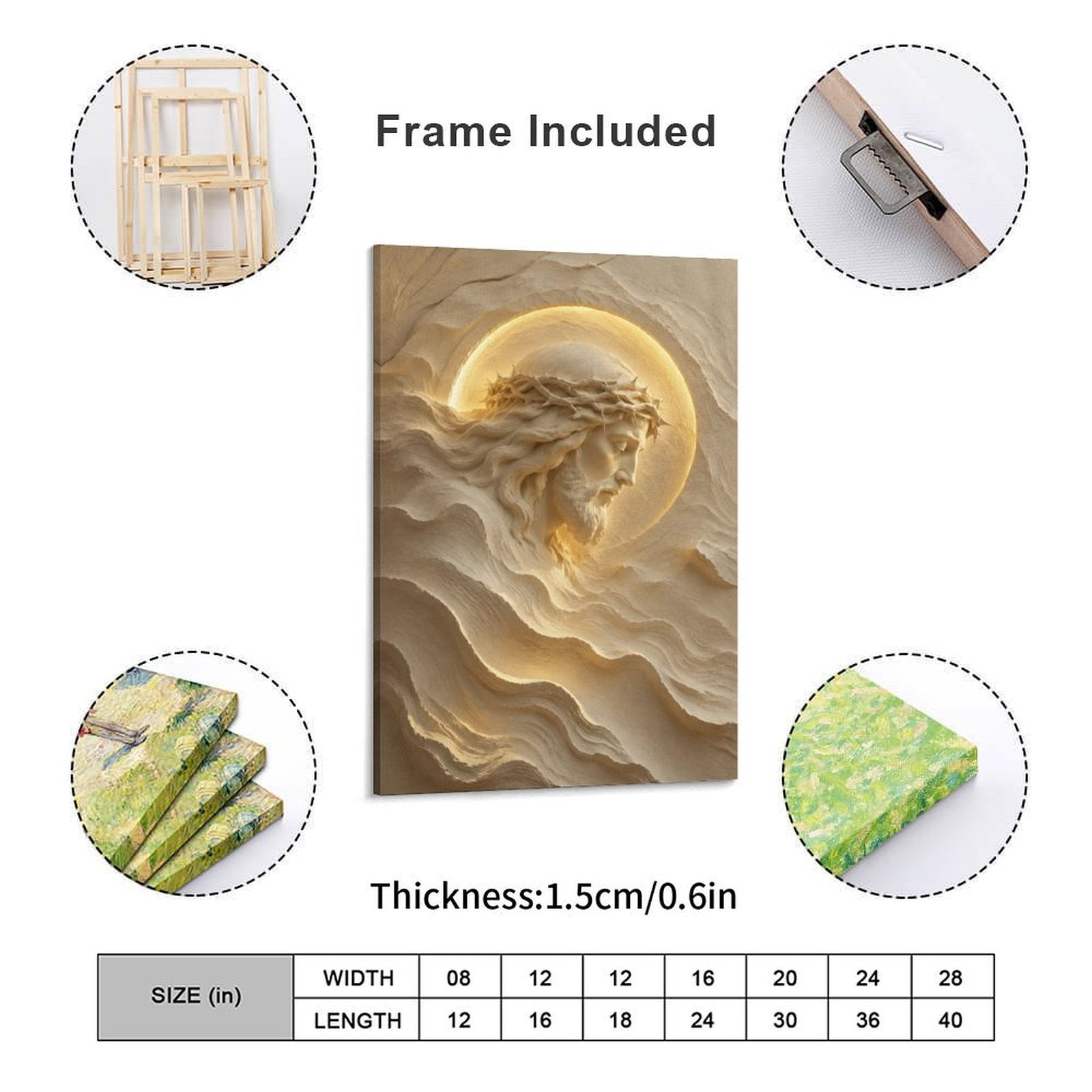 Jesus Crown of Thorns 3D Sand Relief Framed Canvas Wall Art | Sacred Religious Print