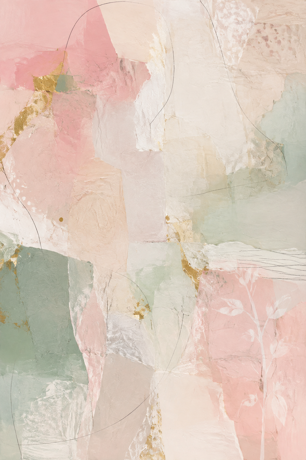Blush Pink Mint Gold Soft Abstract Framed Canvas Wall Art | French Romantic Pastel Print