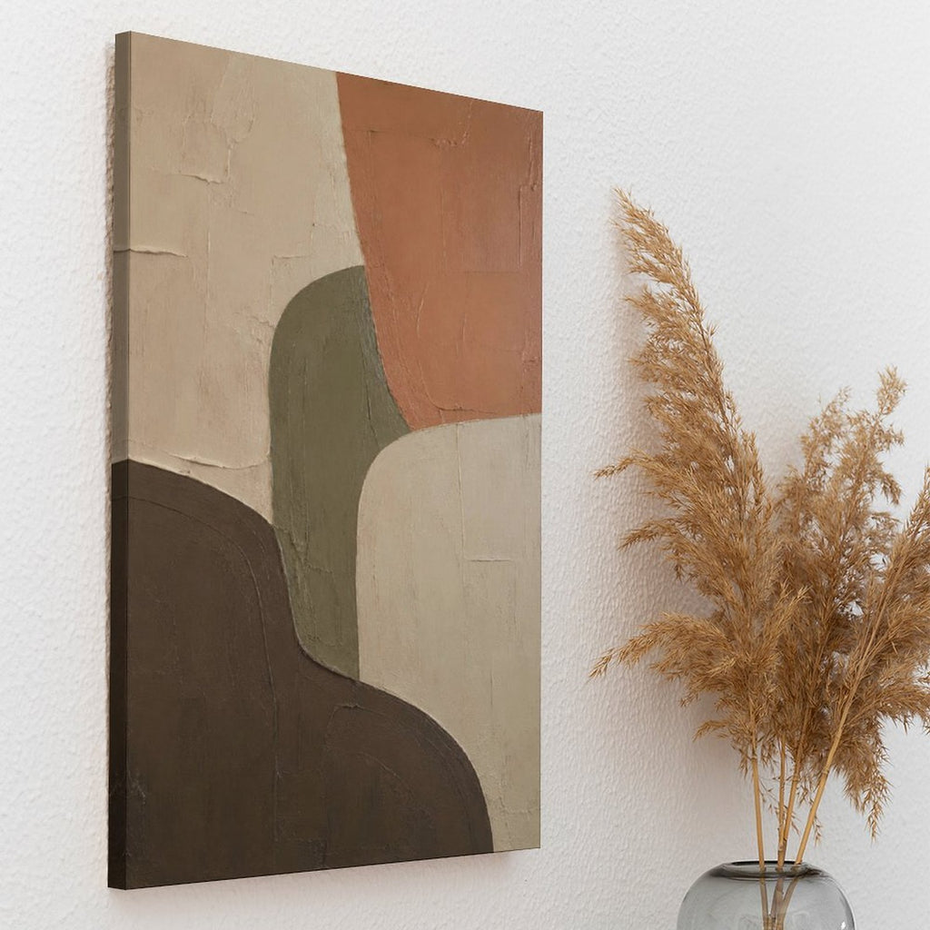 Earth Tone Geometric Abstract Textured Framed Canvas Wall Art | Boho Terracotta Neutral Print