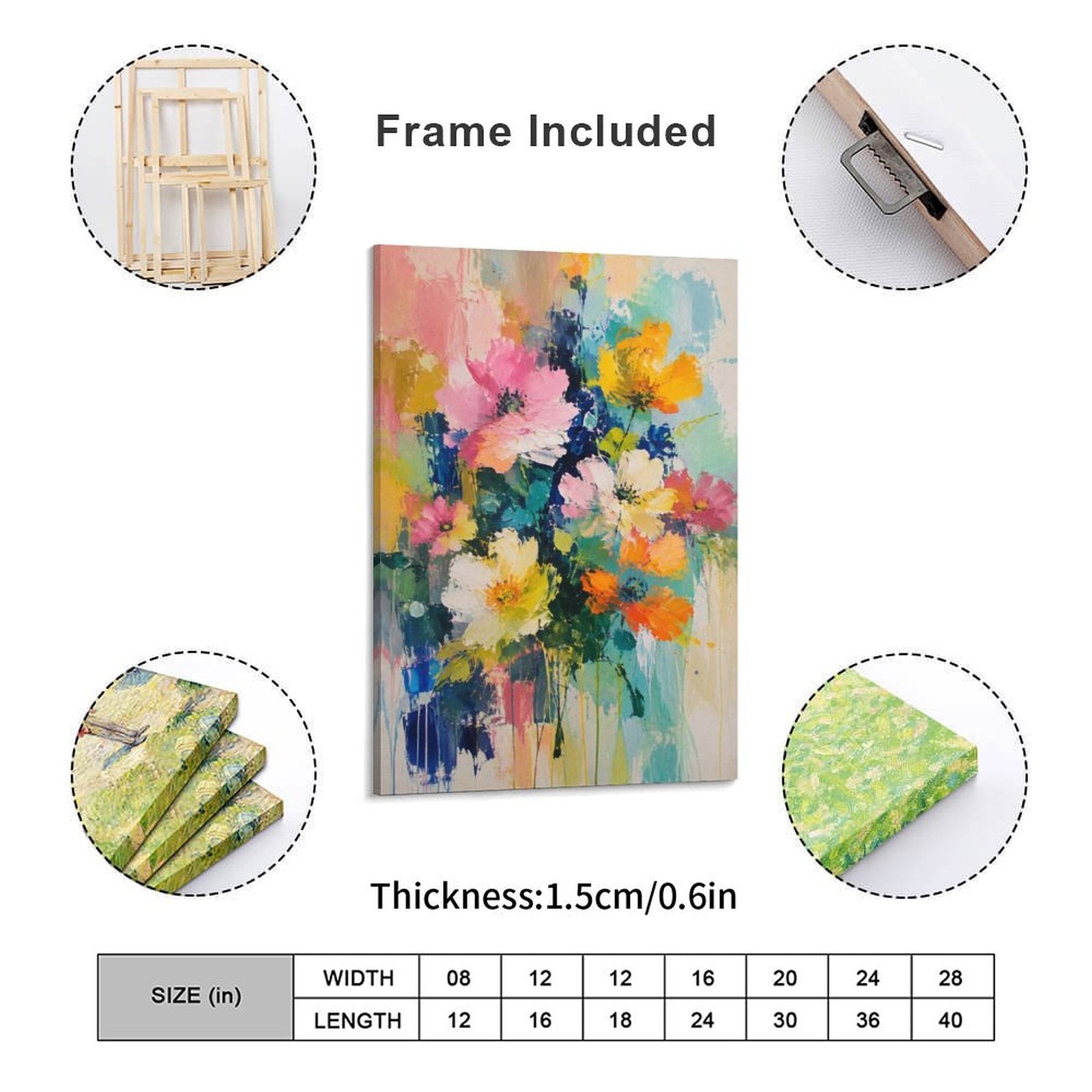 Vibrant Wildflower Bouquet Abstract Framed Canvas Wall Art | Colorful Expressionist Floral Print