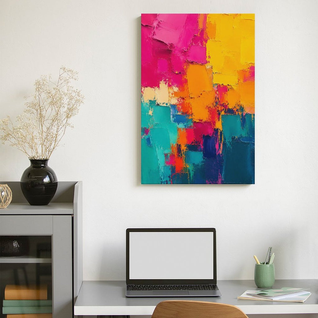 Bold Colorful Abstract Framed Canvas Wall Art | Palette Knife Oil Painting Print