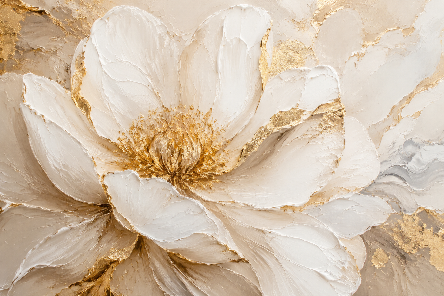 White Peony Gold Accent Close-Up Framed Canvas Wall Art | Luxury Floral Textured Print